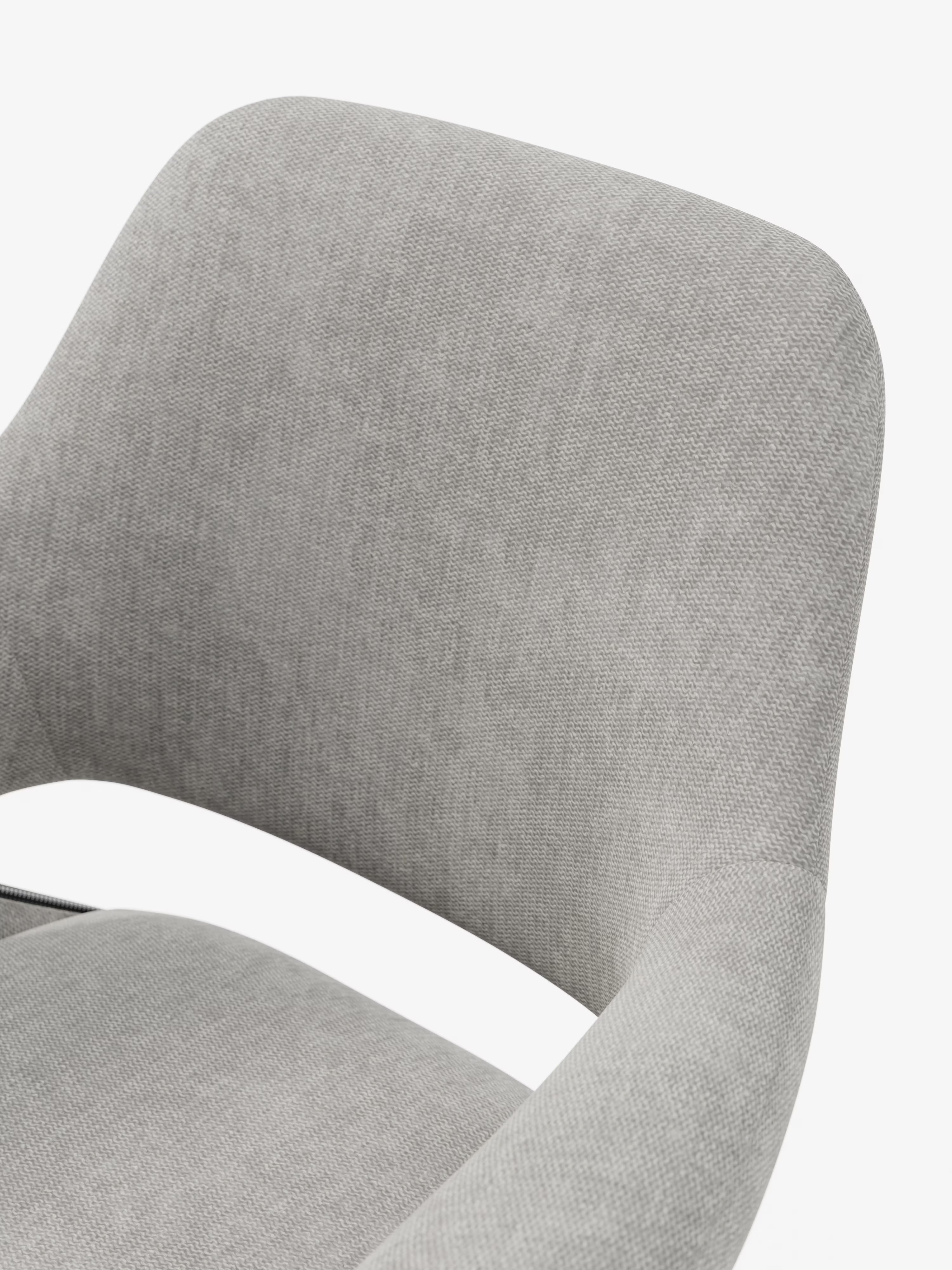 Chaise pivotante Kerry en tissu gris clair avec base en métal – style rétro et confort contemporain