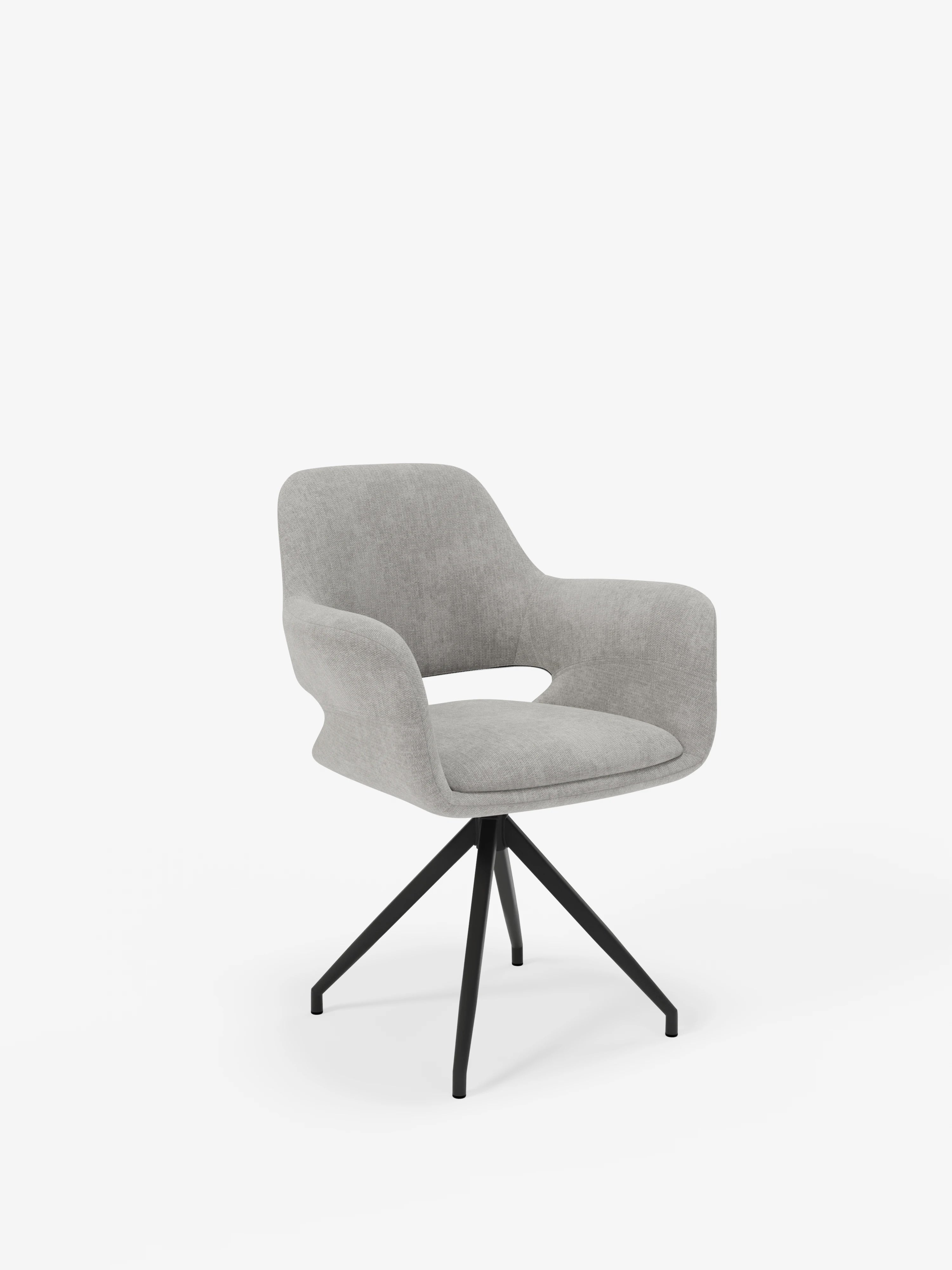 Chaise pivotante Kerry en tissu gris clair avec base en métal – style rétro et confort contemporain