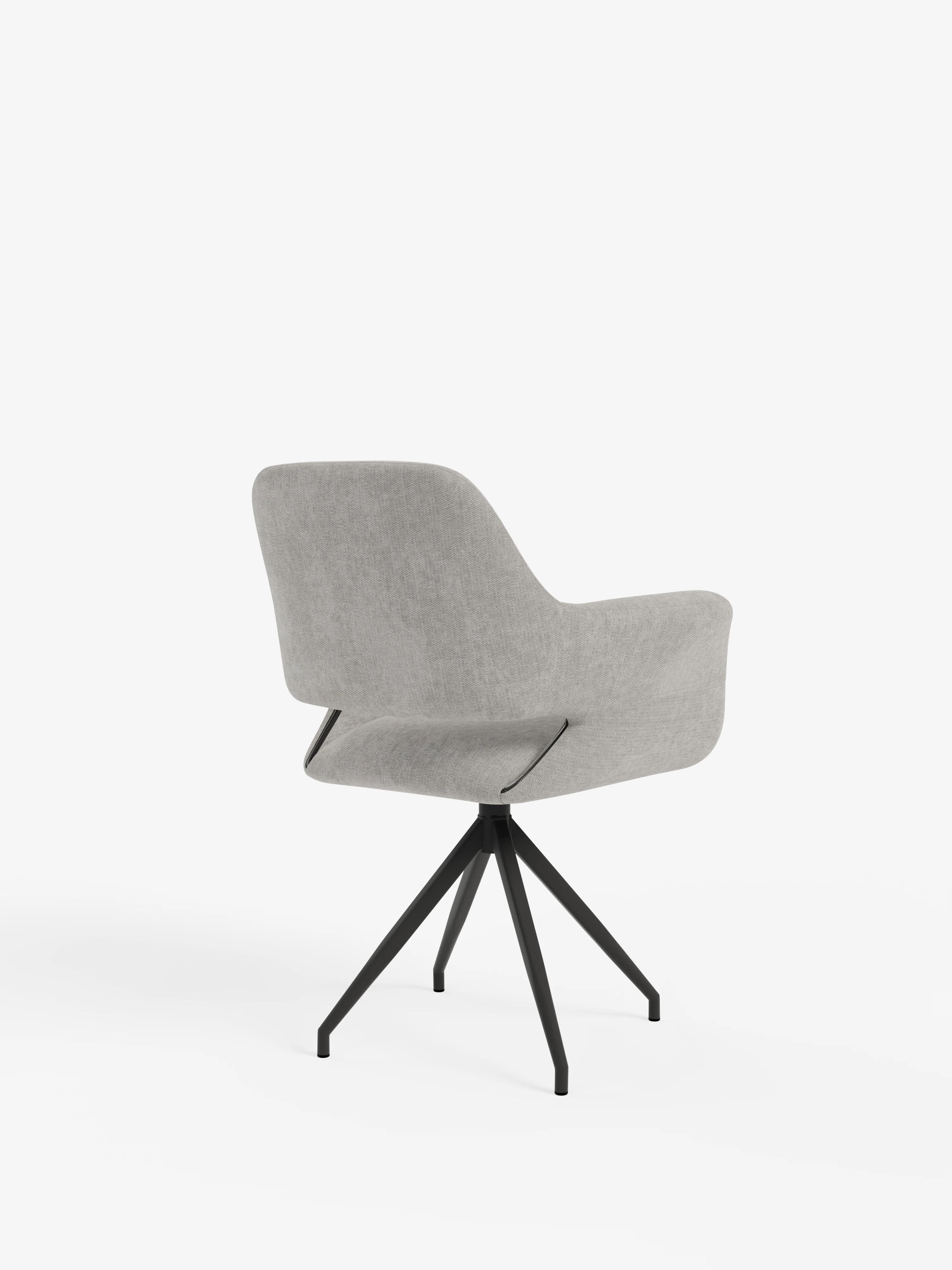 Chaise pivotante Kerry en tissu gris clair avec base en métal – style rétro et confort contemporain
