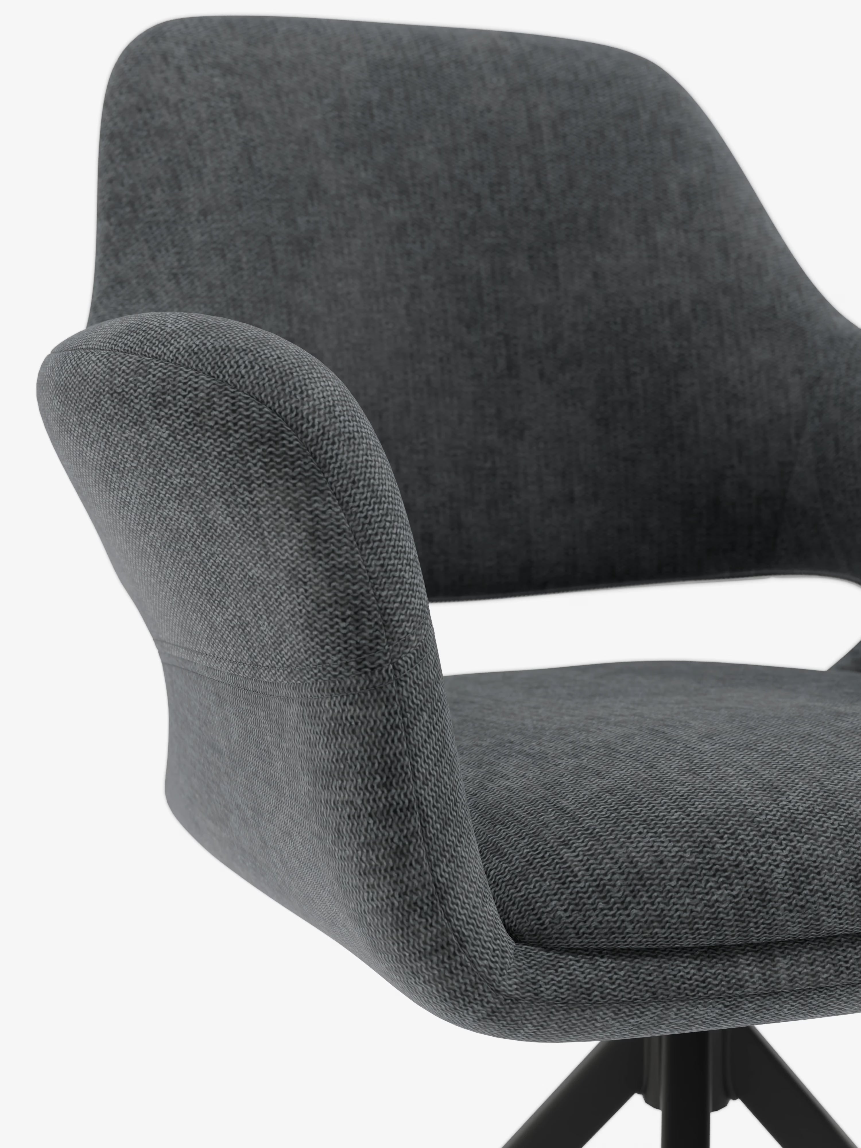 Drehstuhl Kerry aus grauem Stoff mit Metallbasis – Retro-Stil und zeitgemäßer Komfort