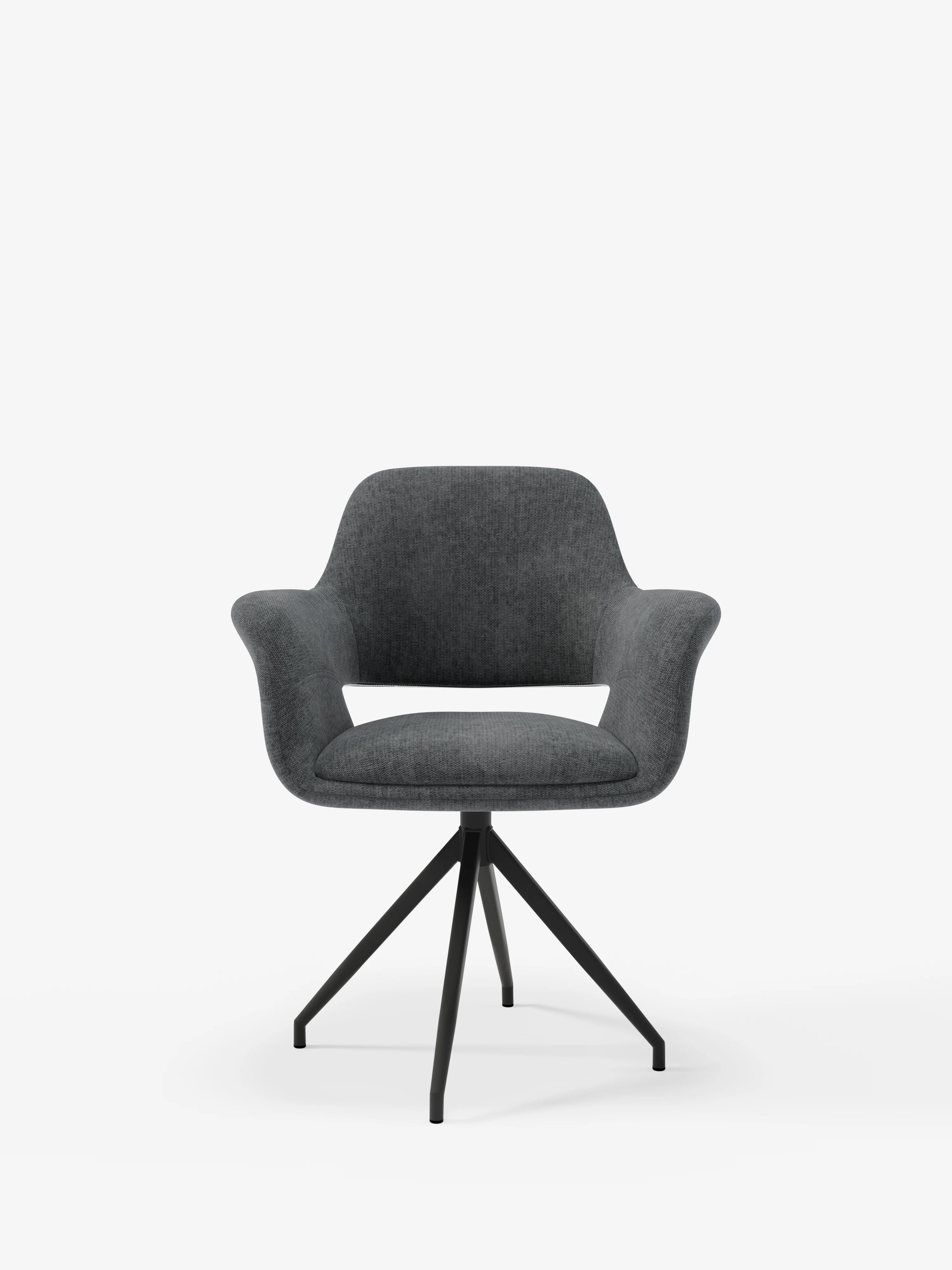 Drehstuhl Kerry aus grauem Stoff mit Metallbasis – Retro-Stil und zeitgemäßer Komfort