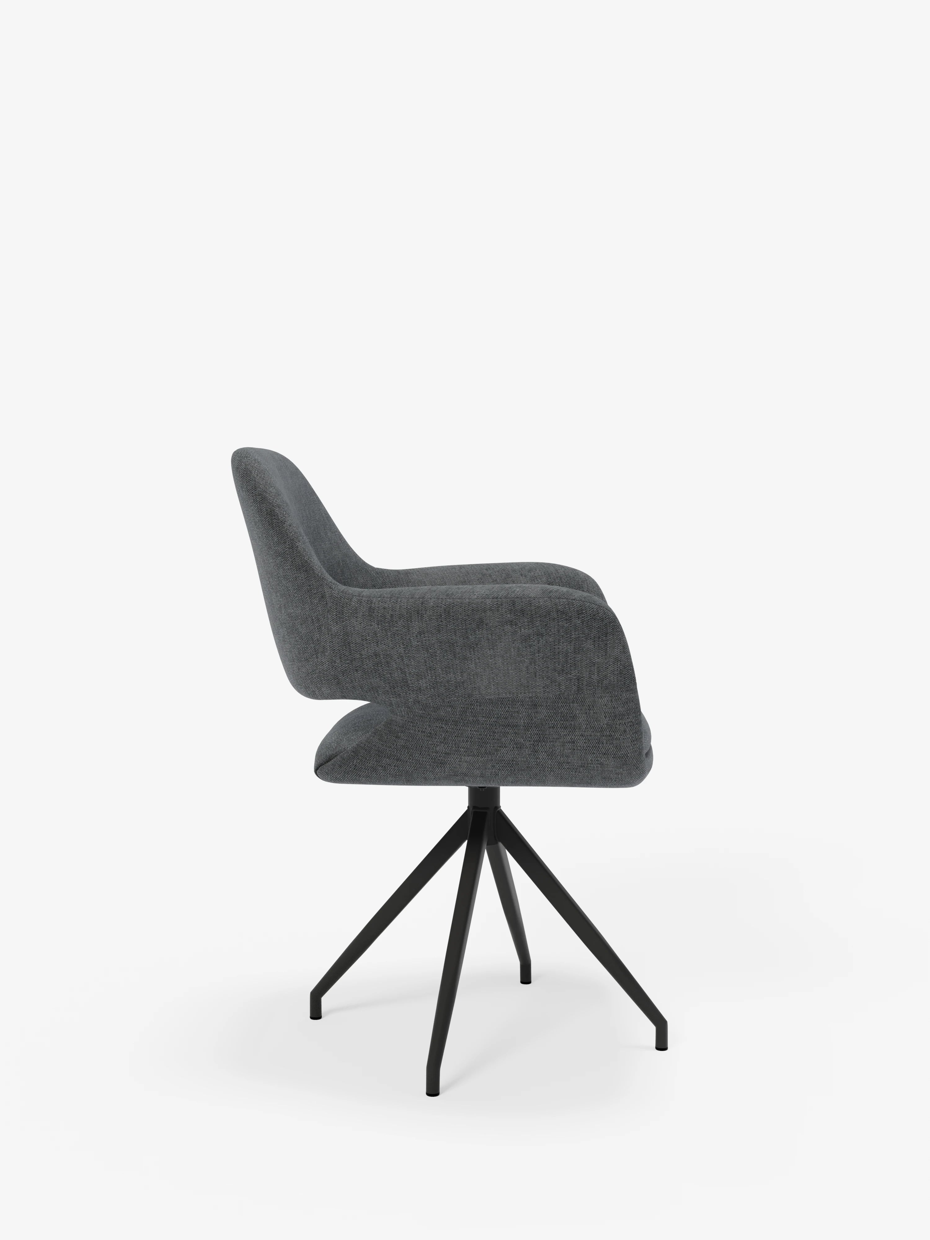 Drehstuhl Kerry aus grauem Stoff mit Metallbasis – Retro-Stil und zeitgemäßer Komfort