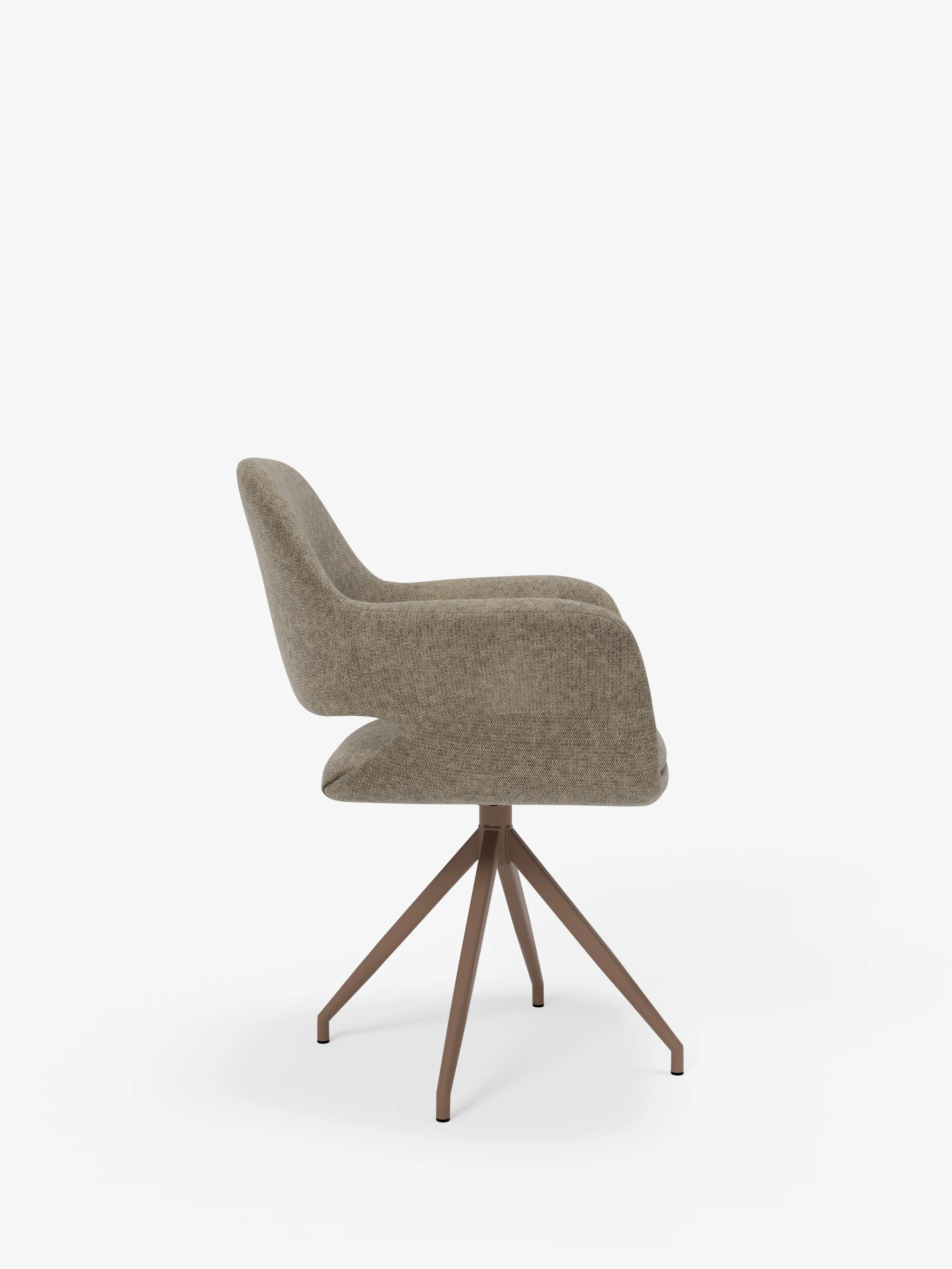 Drehstuhl Kerry aus braunem Stoff mit Metallbasis – Retro-Stil und zeitgemäßer Komfort