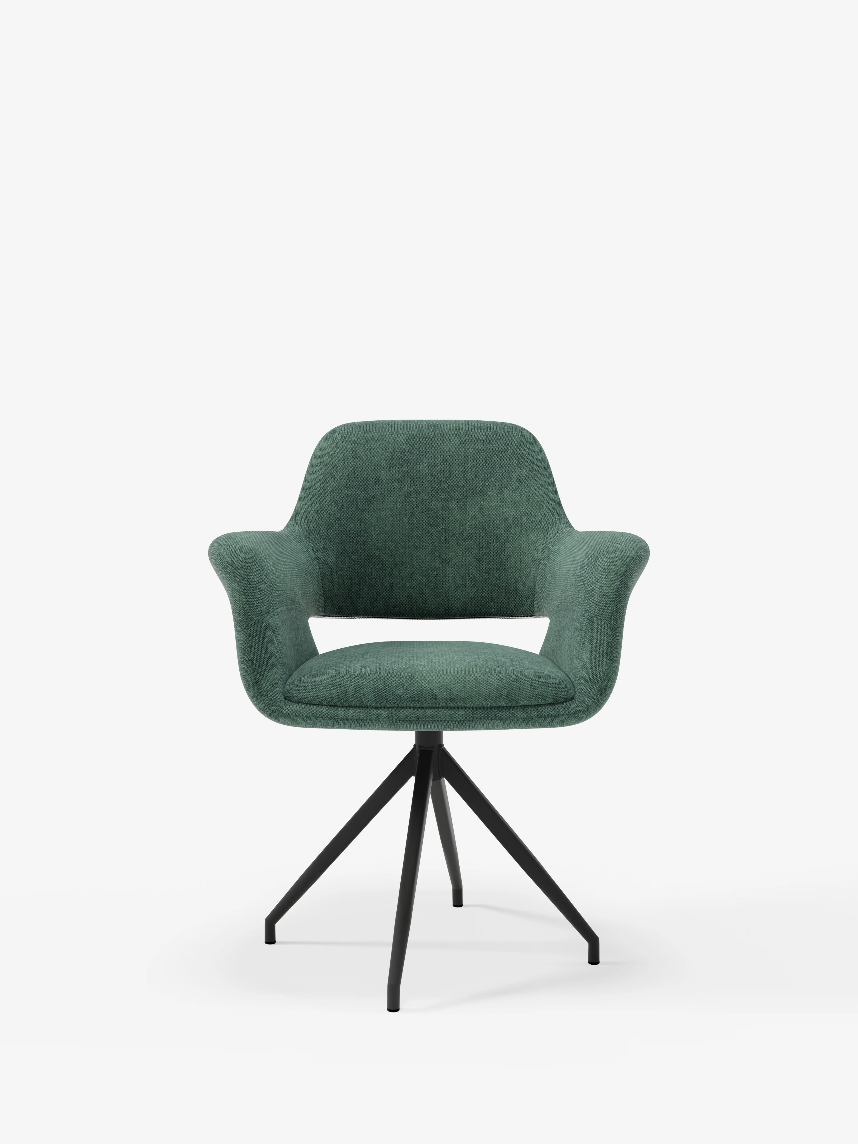 Kerry drehbarer Stuhl aus grünem Stoff mit Metallbasis – Retro-Stil und zeitgenössischer Komfort
