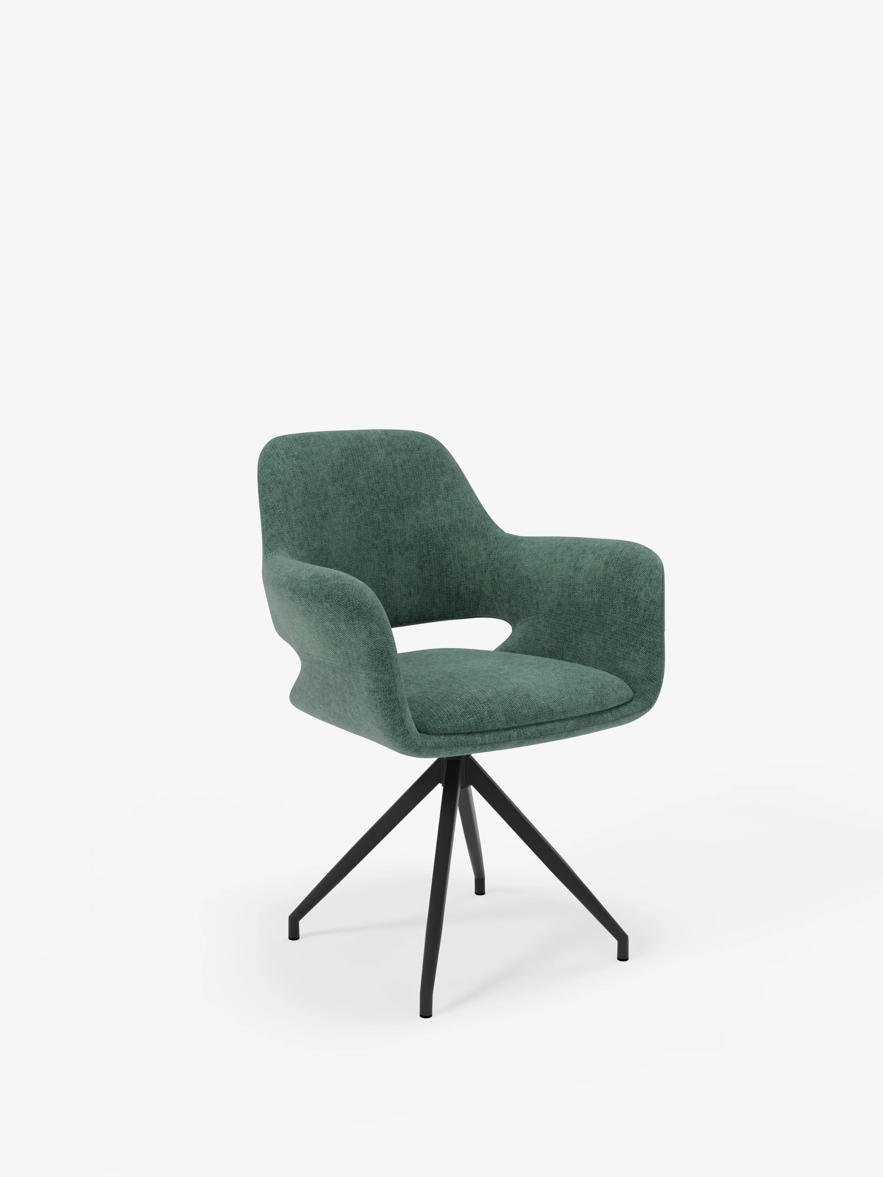 Kerry drehbarer Stuhl aus grünem Stoff mit Metallbasis – Retro-Stil und zeitgenössischer Komfort