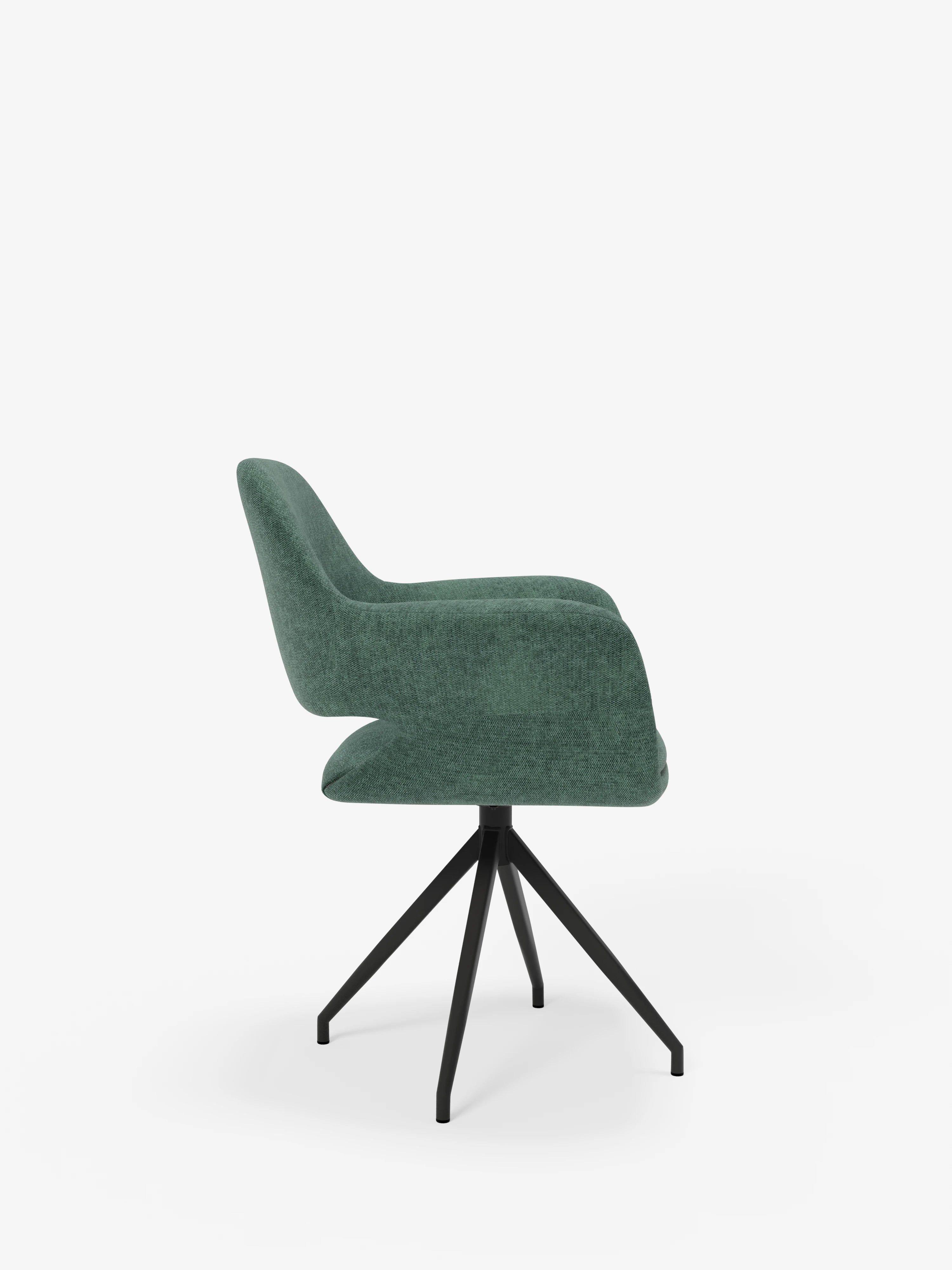 Kerry drehbarer Stuhl aus grünem Stoff mit Metallbasis – Retro-Stil und zeitgenössischer Komfort