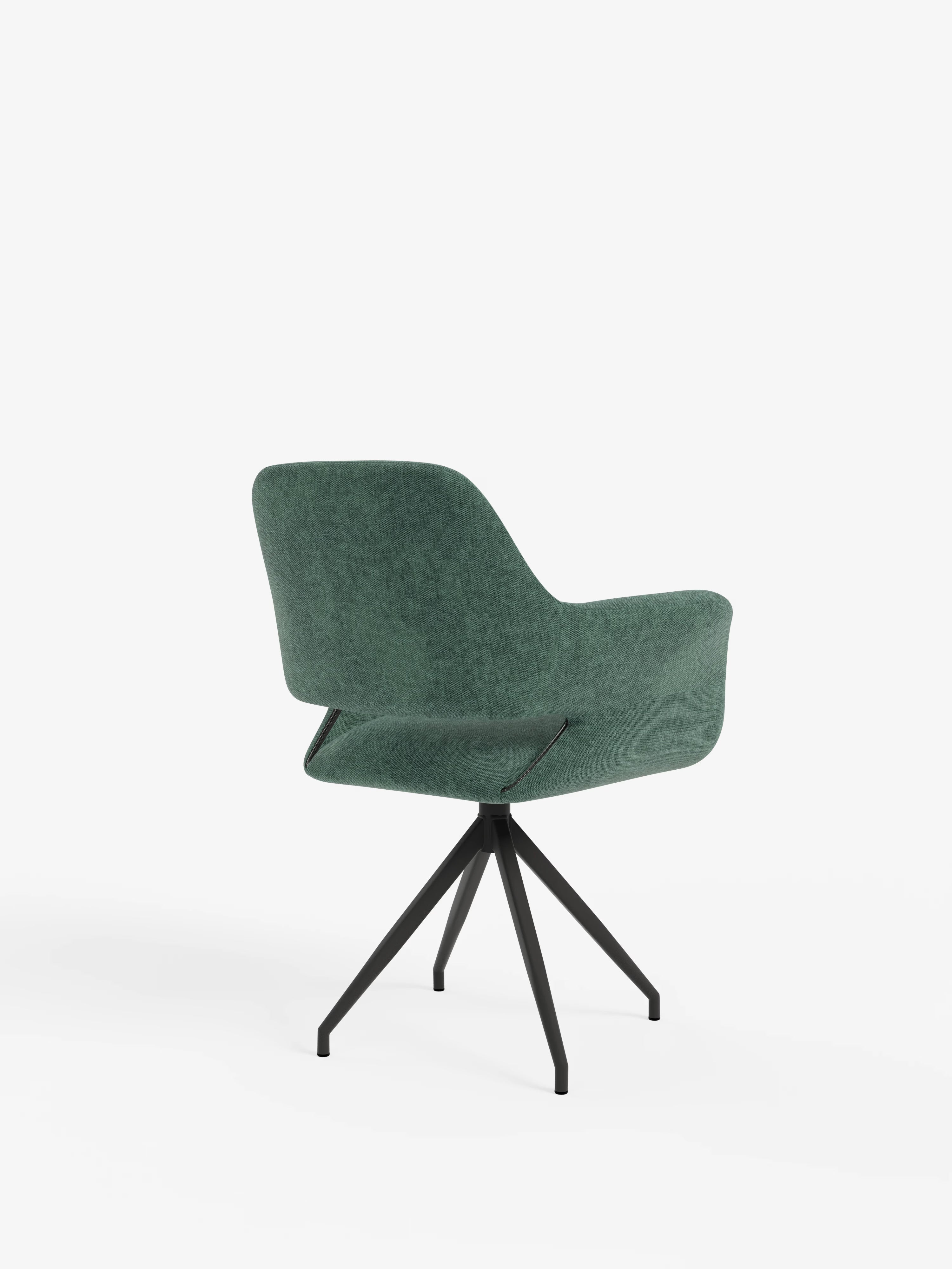 Kerry drehbarer Stuhl aus grünem Stoff mit Metallbasis – Retro-Stil und zeitgenössischer Komfort