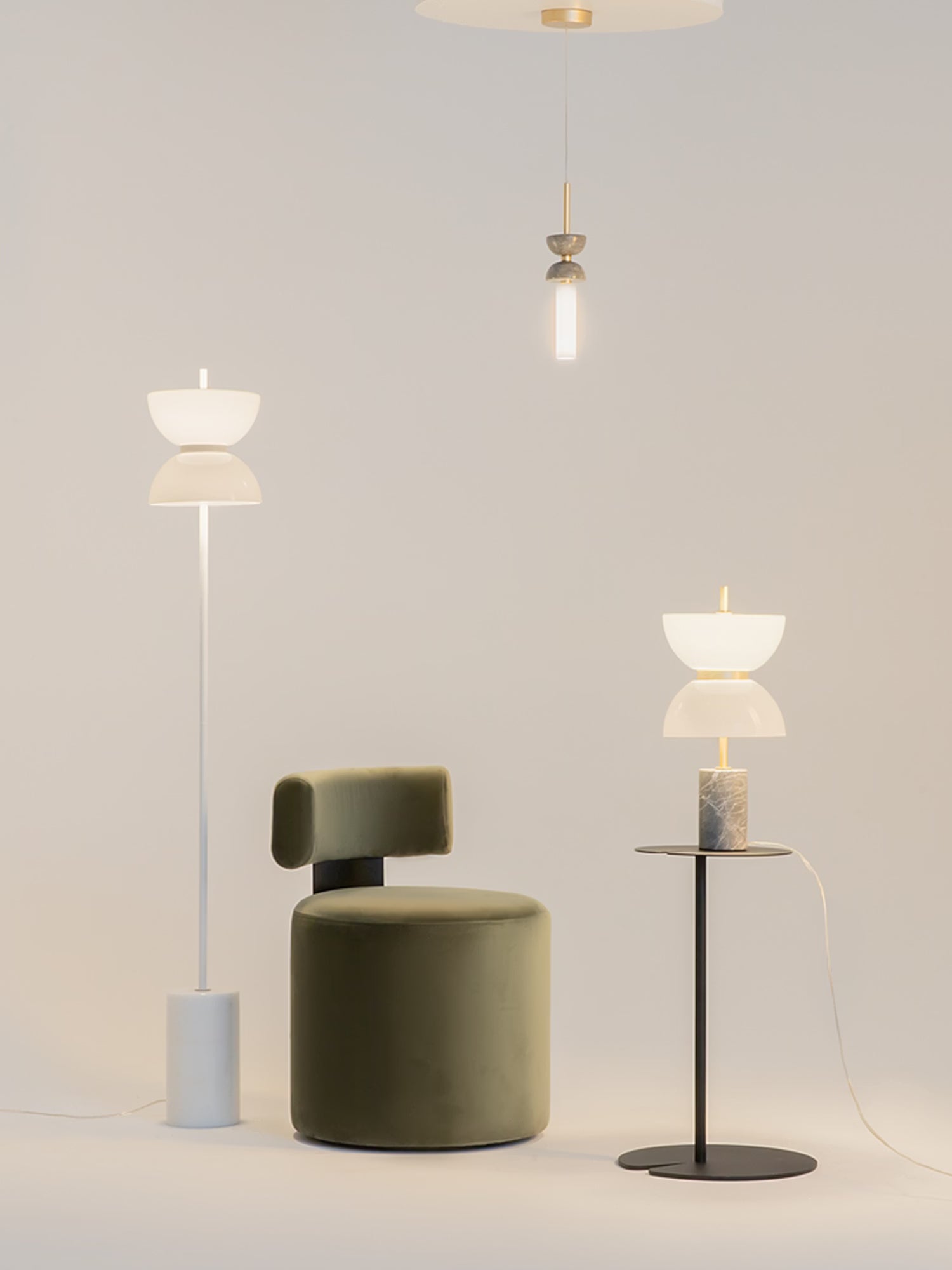Kyoto Textured design pendant lamp - Japanese style in natural marble and glass
