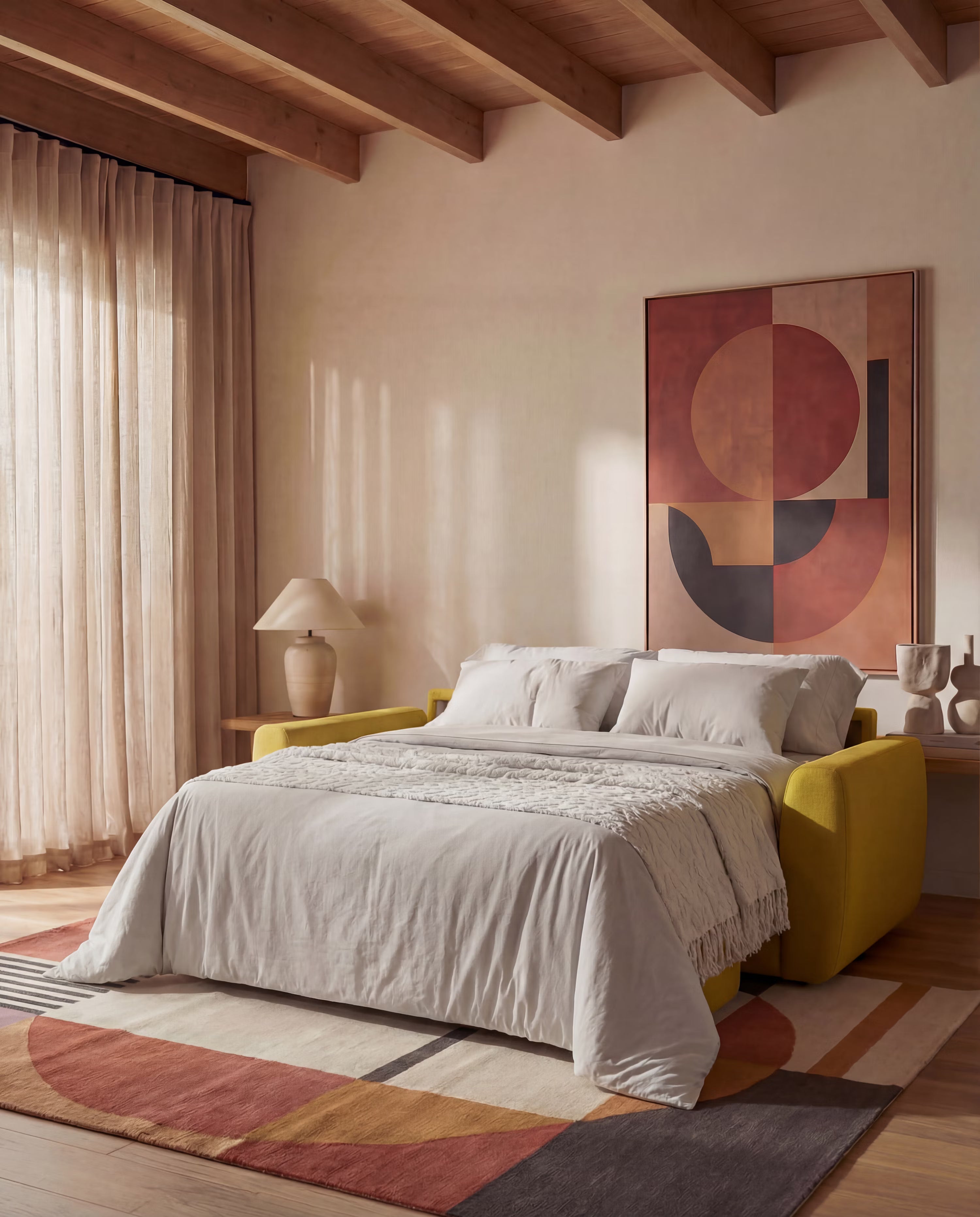 Leonida divano letto sfoderabile 3 posti - materasso alto 18 cm incluso e vano porta-cuscini in Tessuto Smacchiabile
