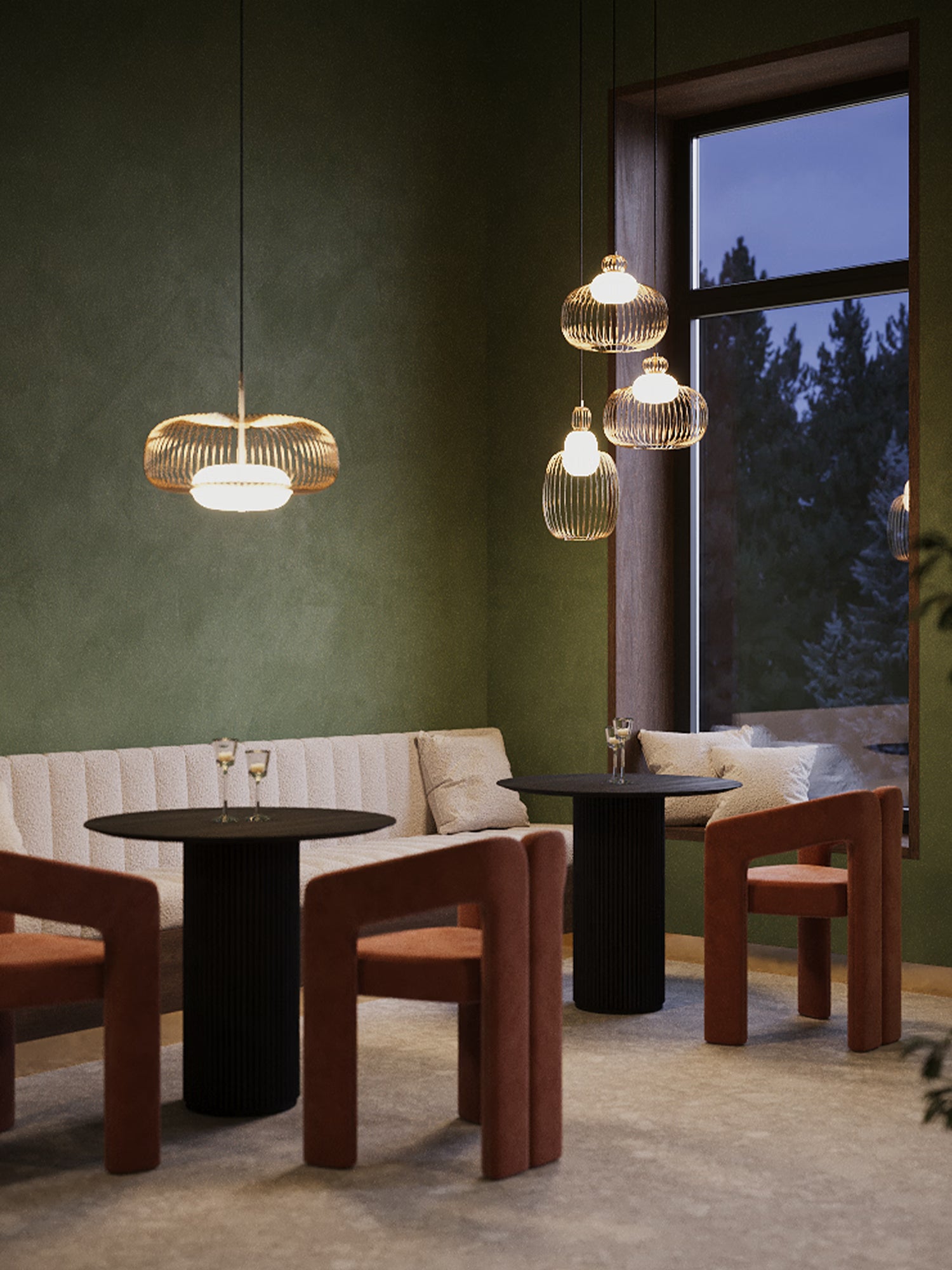 Levitation Designer brass pendant lamp with wire lampshade Ø35 cm
