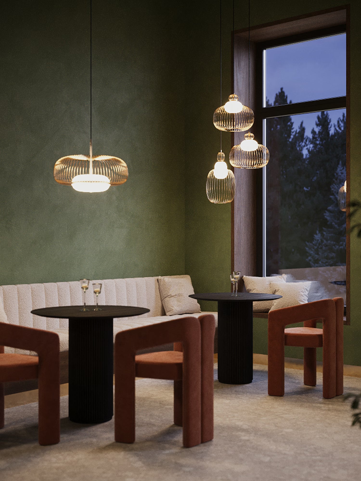 Levitation Brass finish metal pendant lamp with glass diffuser Ø50 cm