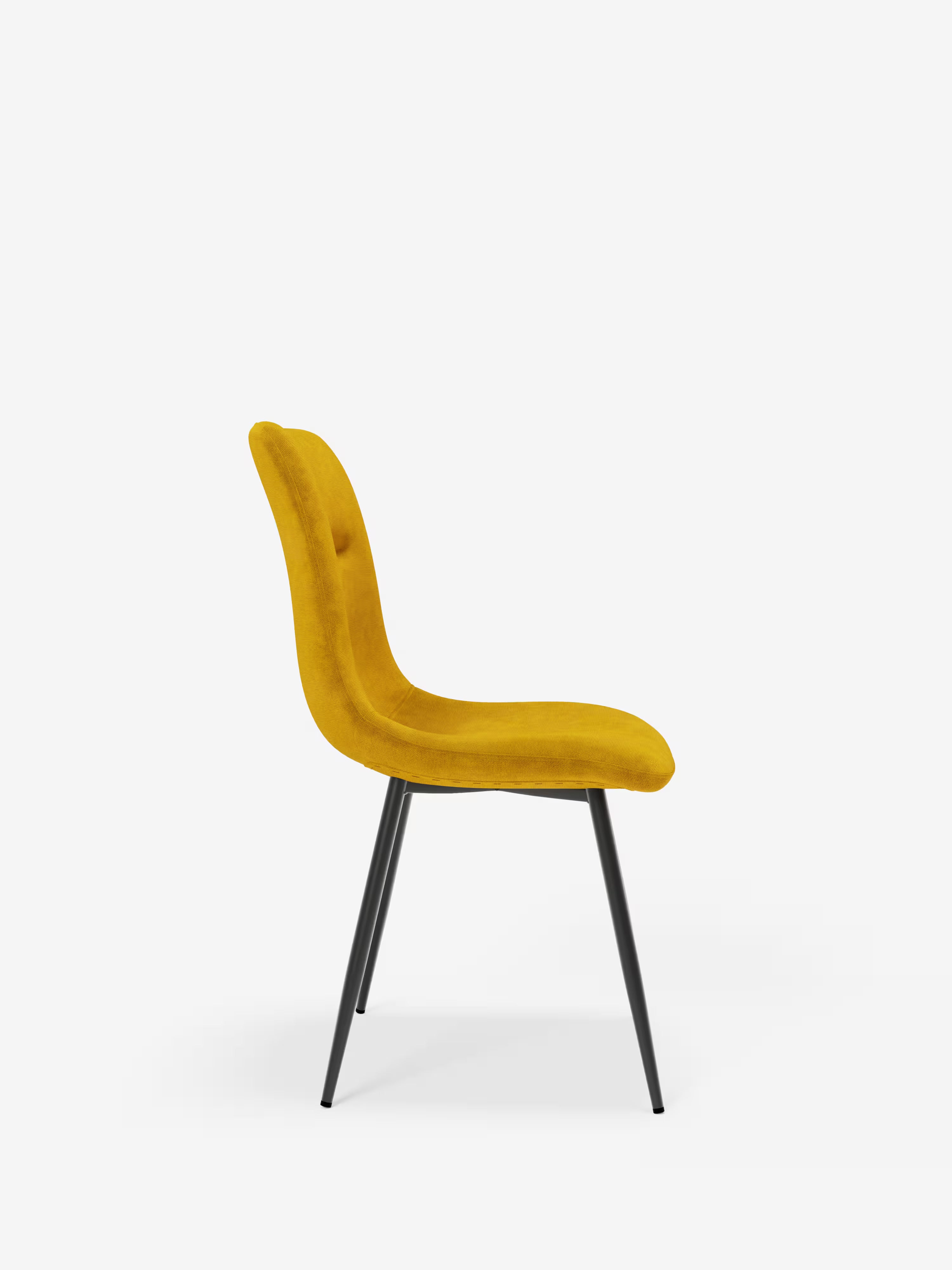 Chaise Mandy rembourrée jaune avec pieds en métal laqué noir