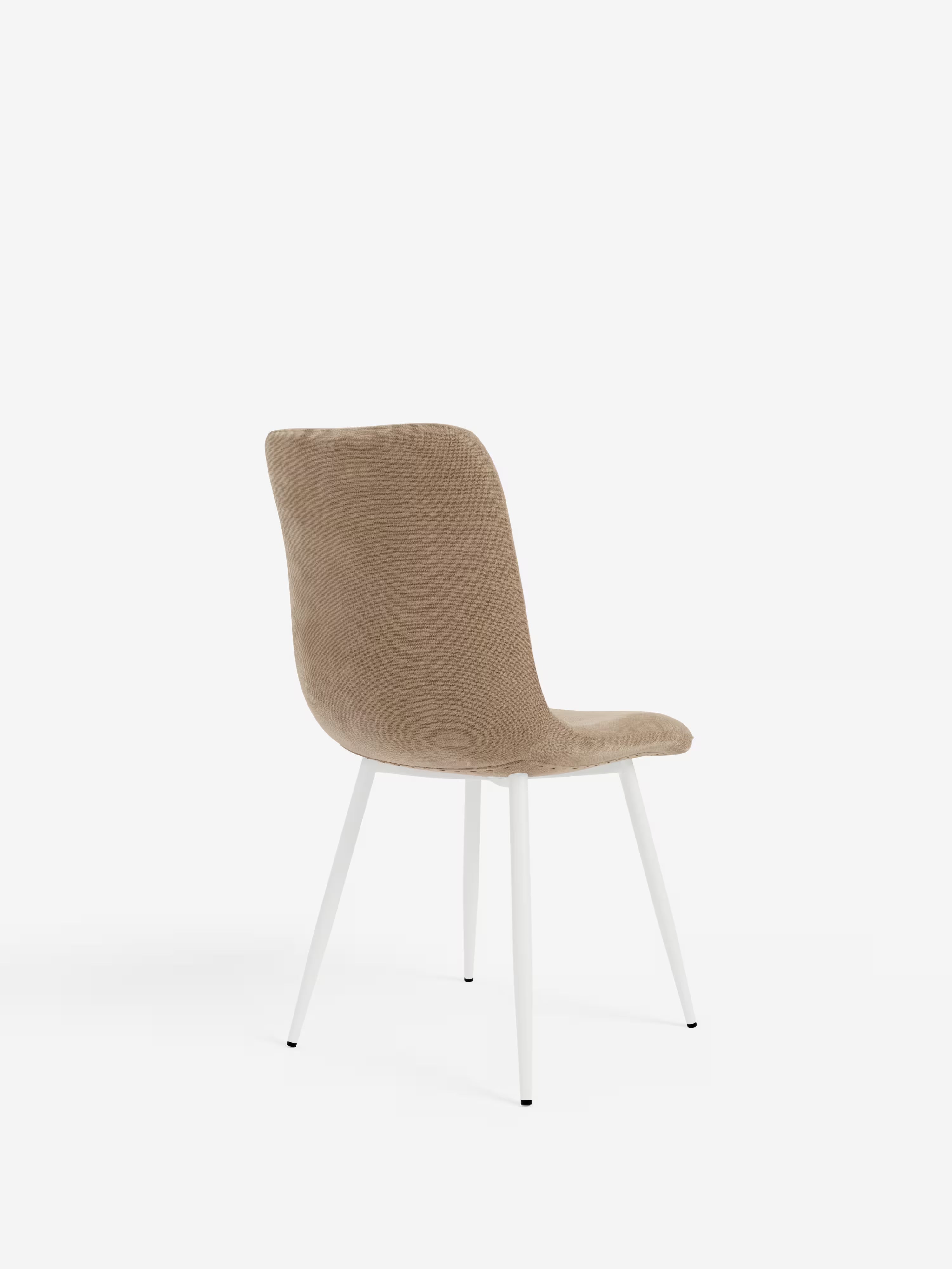 Mandy chaise rembourrée taupe avec pieds en métal peint blanc