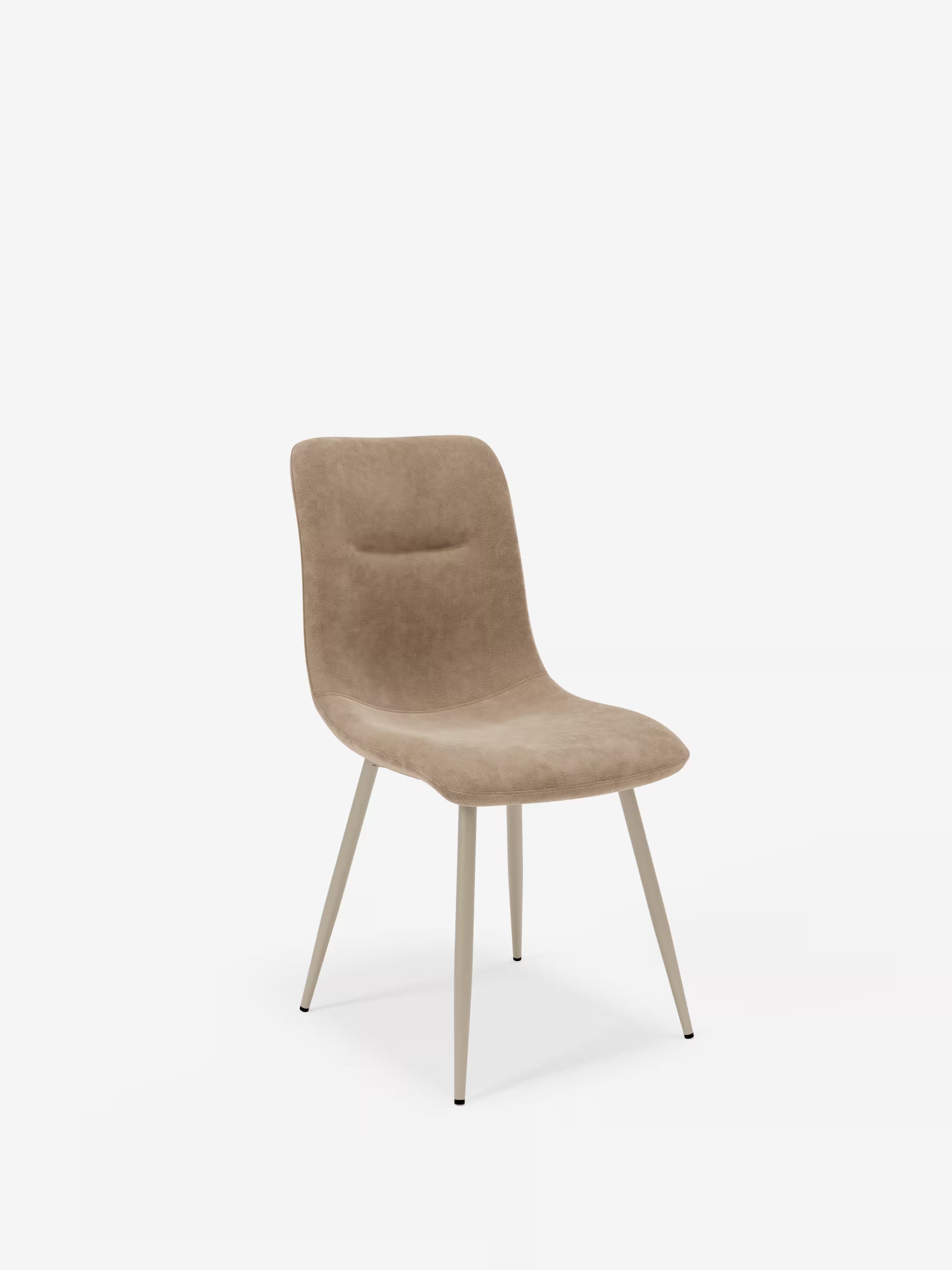 Chaise Mandy rembourrée taupe avec pieds en métal laqué perle beige