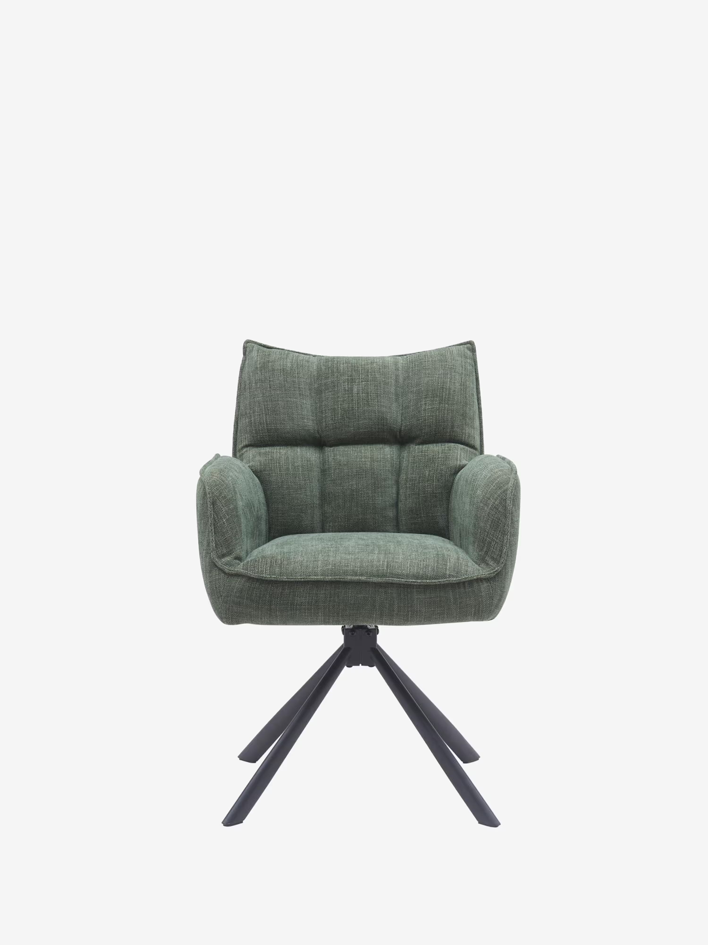 Marilla Chaise pivotante rembourrée en tissu - dossier matelassé et base en métal noir