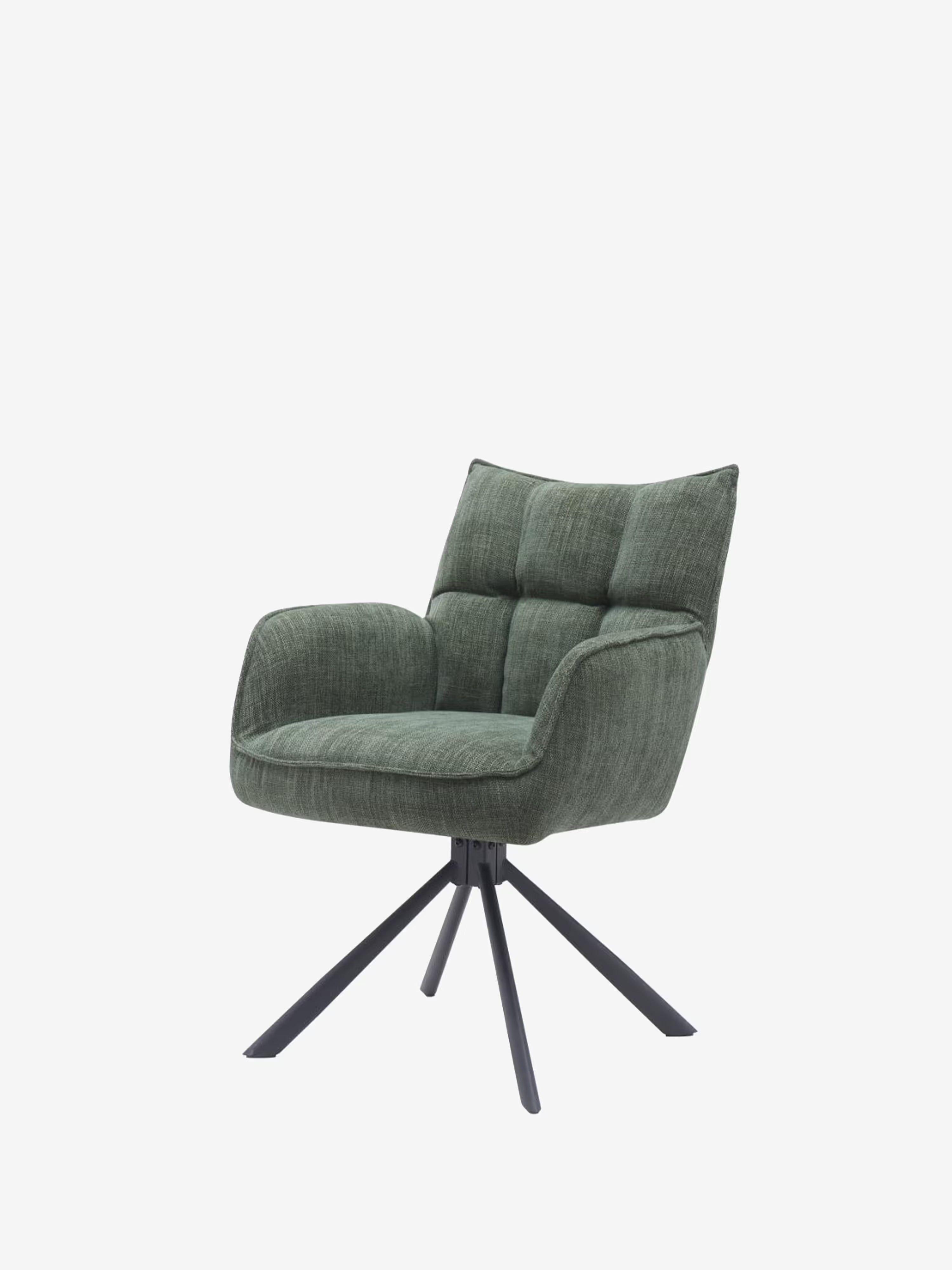 Marilla Chaise pivotante rembourrée en tissu - dossier matelassé et base en métal noir