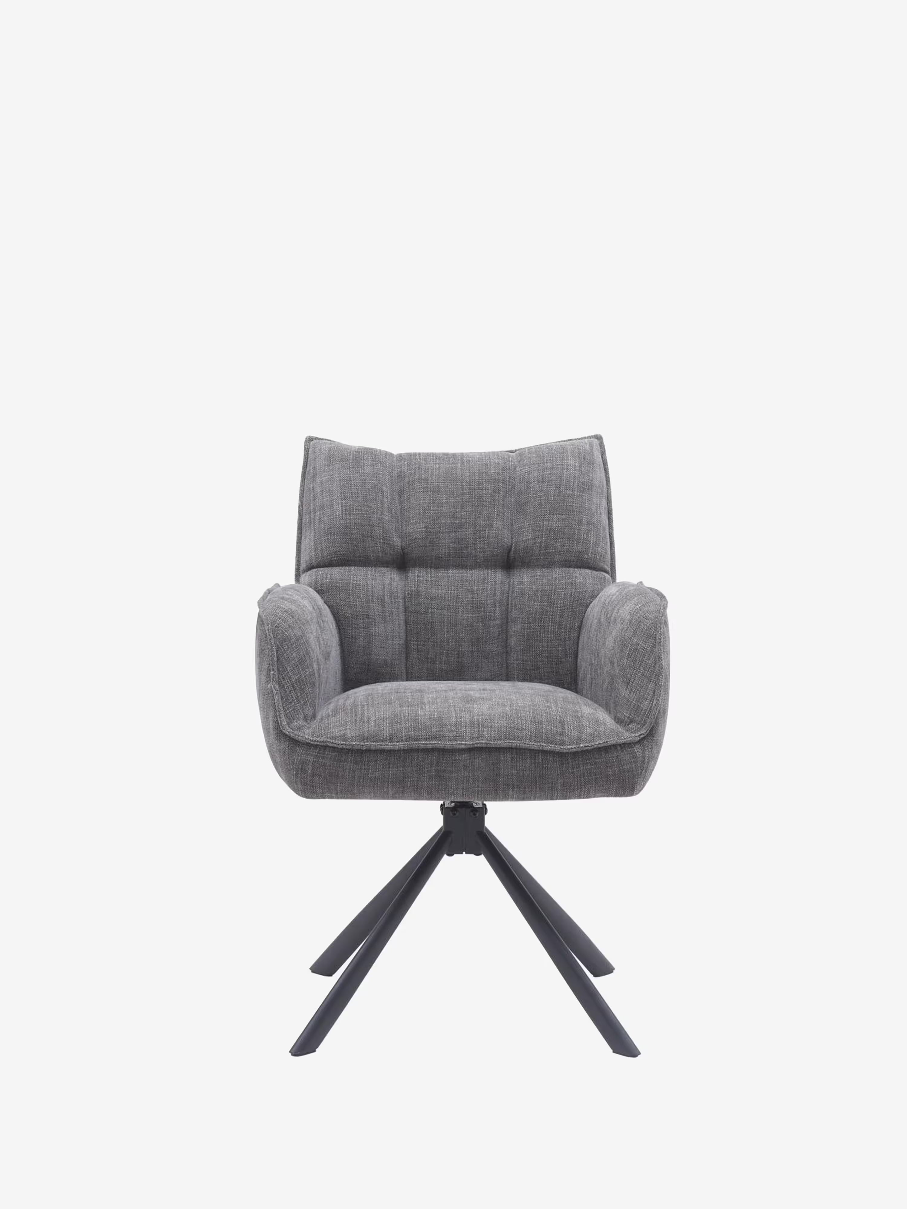 Marilla Chaise pivotante rembourrée en tissu - dossier matelassé et base en métal noir