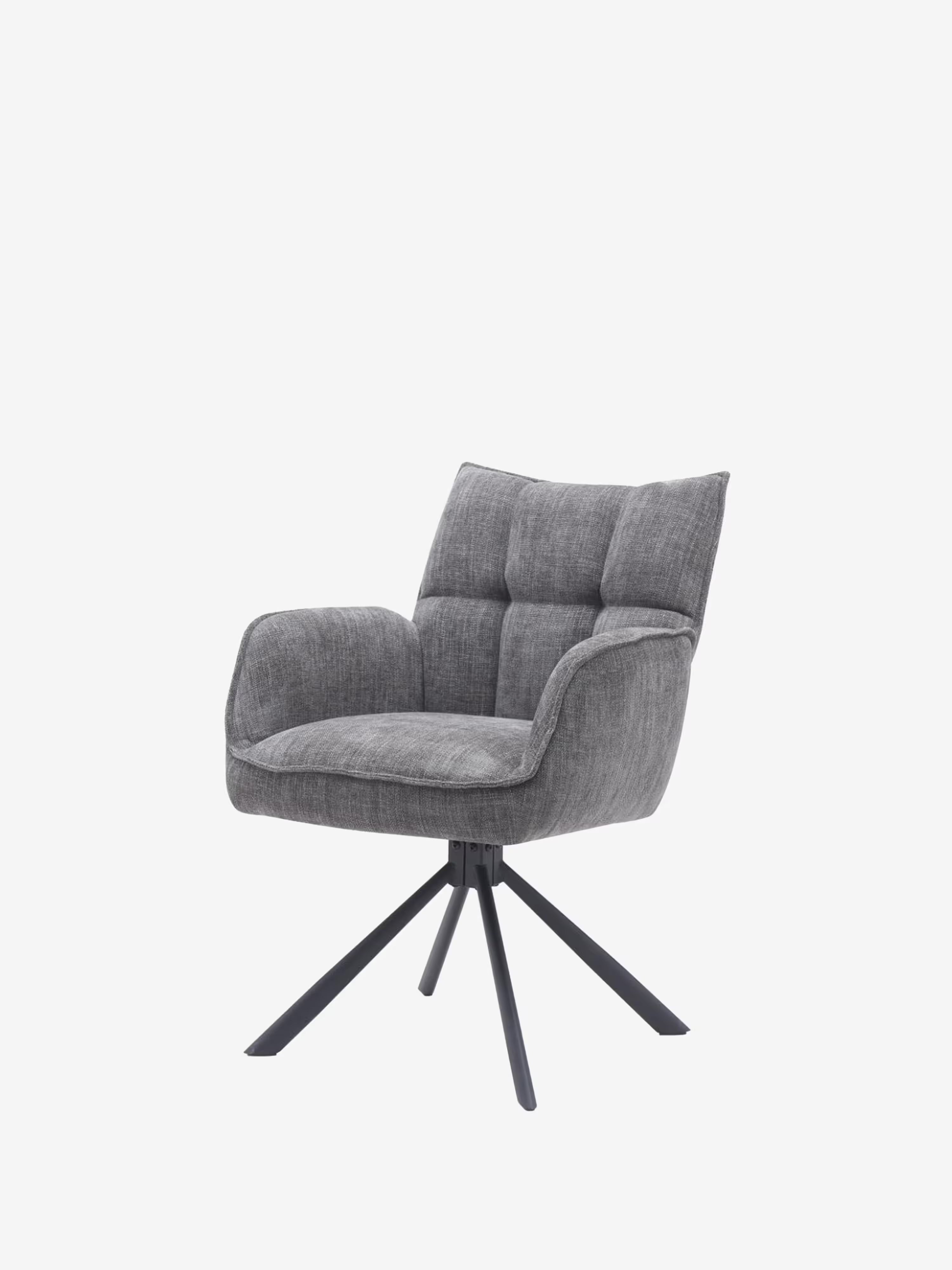 Marilla Chaise pivotante rembourrée en tissu - dossier matelassé et base en métal noir