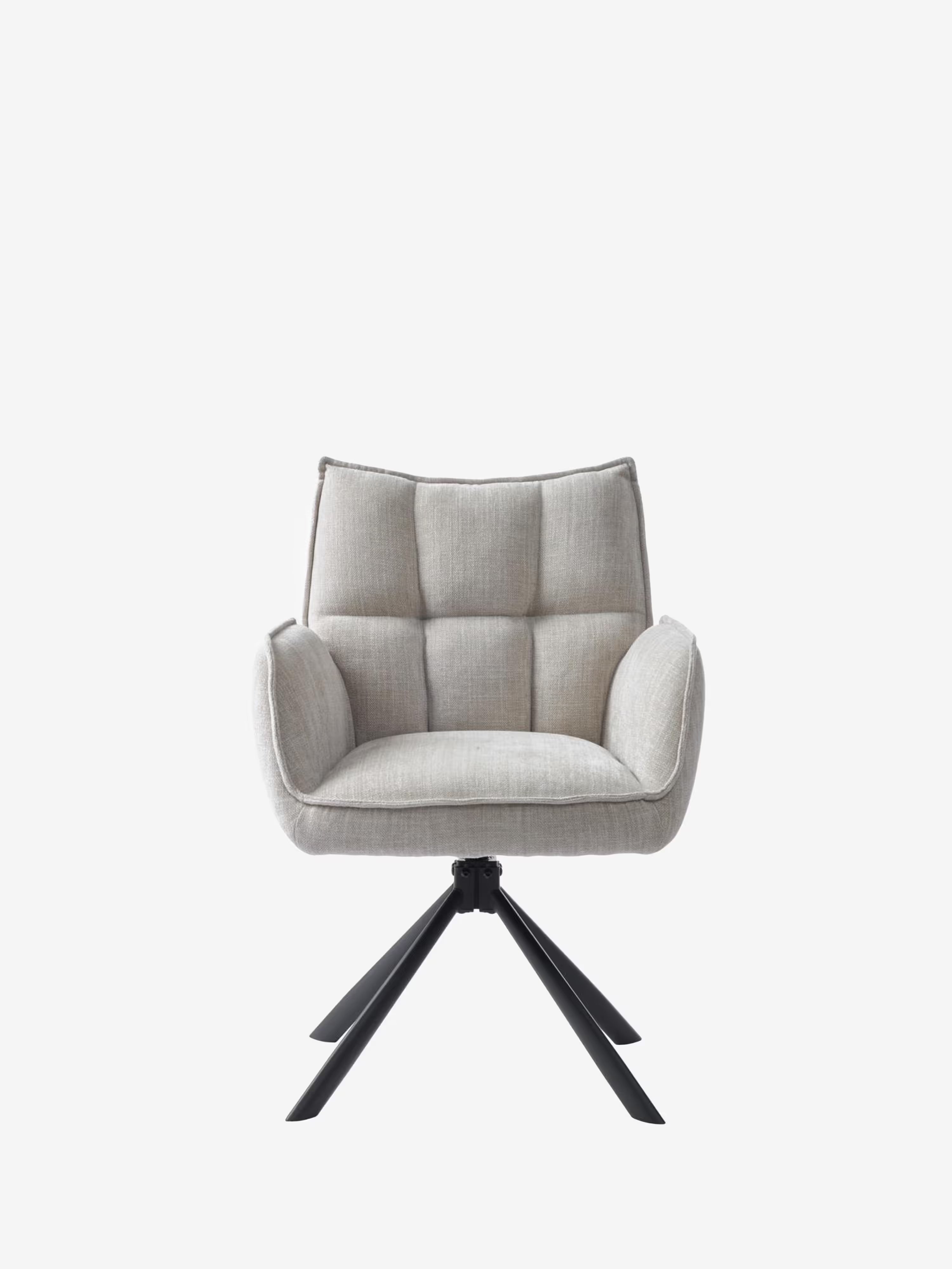 Marilla Chaise pivotante rembourrée en tissu - dossier matelassé et base en métal noir