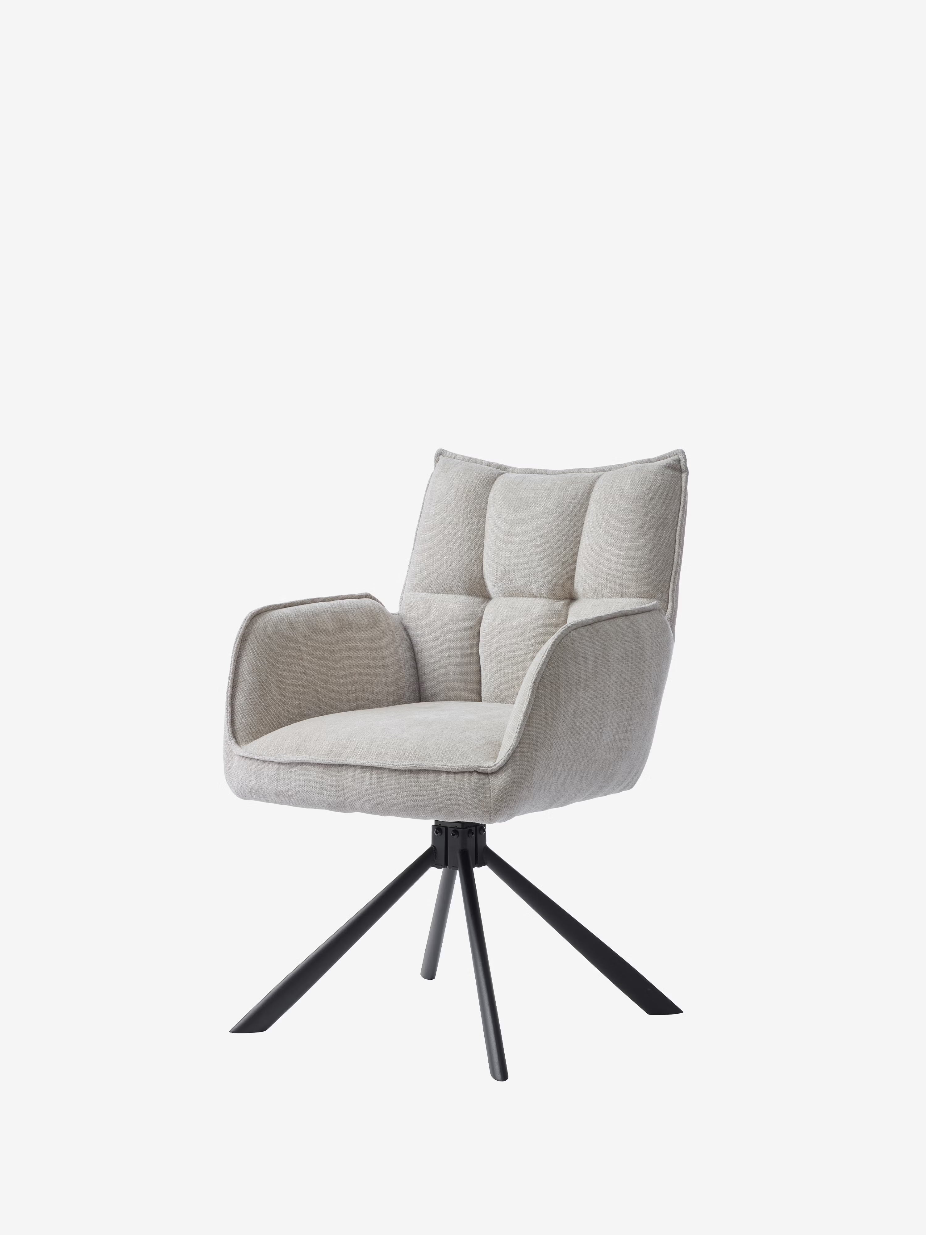 Marilla Chaise pivotante rembourrée en tissu - dossier matelassé et base en métal noir