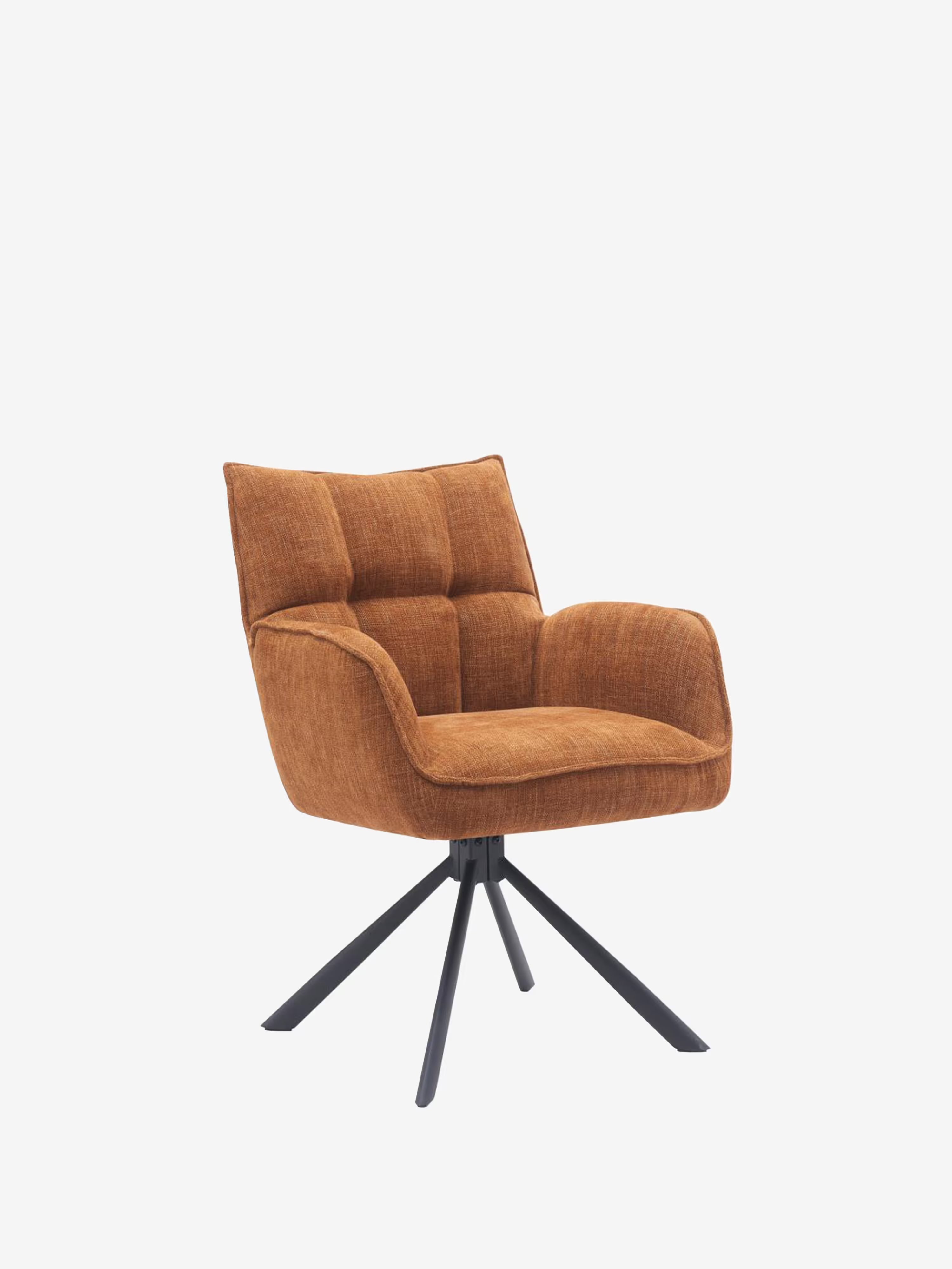 Marilla Chaise pivotante rembourrée en tissu - dossier matelassé et base en métal noir