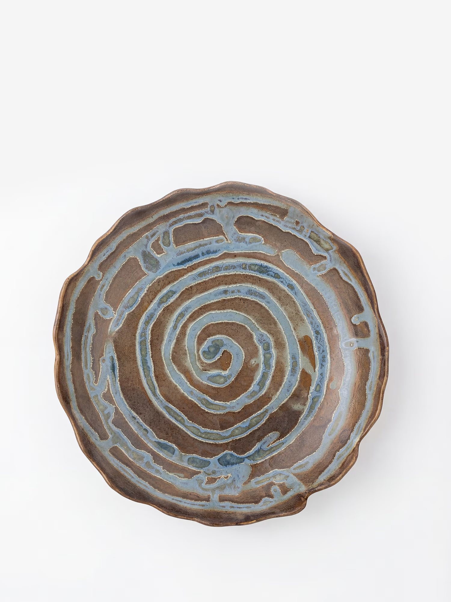 Marjorie decorative tray in blue stoneware with spiral decoration Ø29 cm