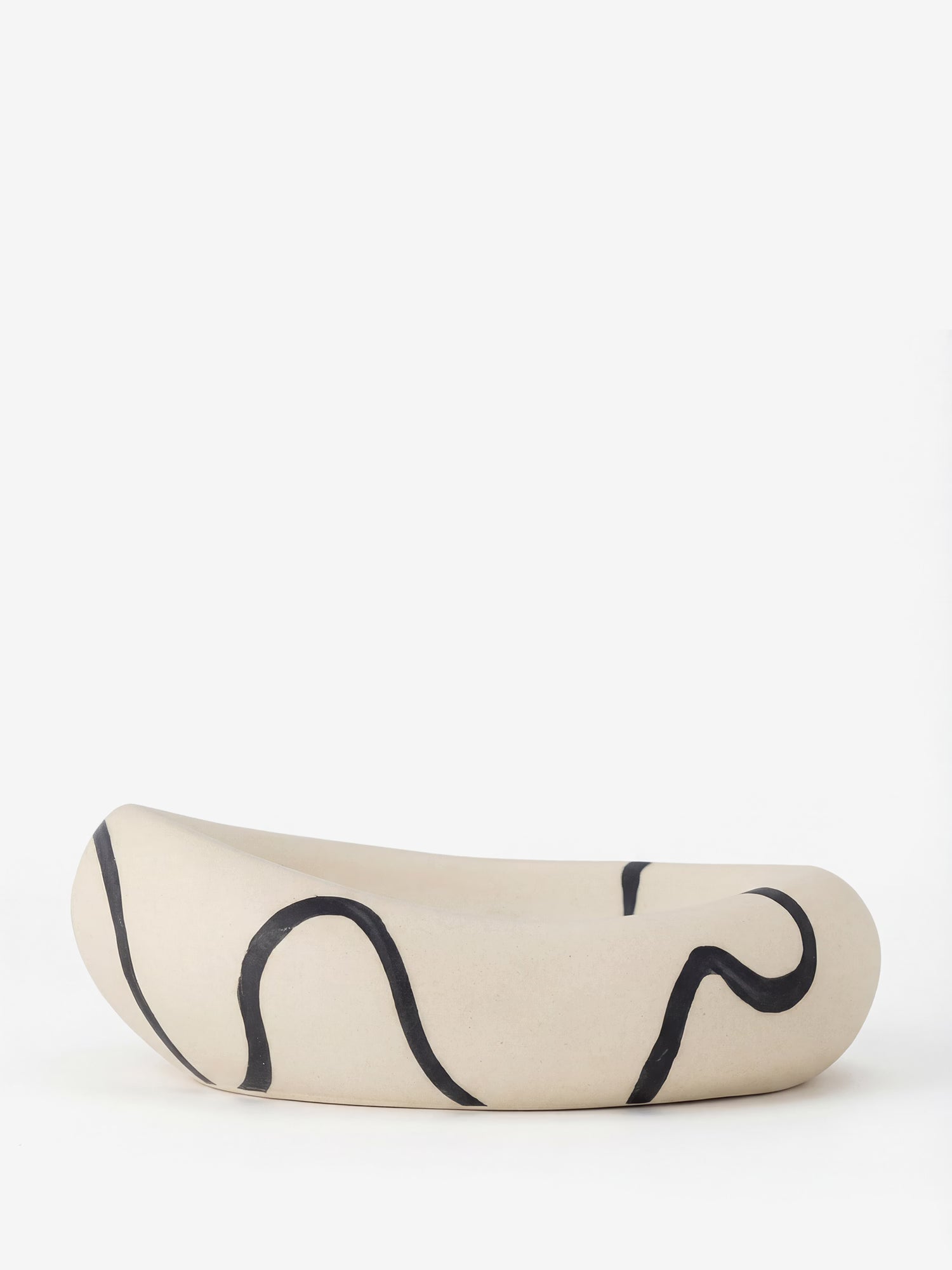 Minna cuenco decorativo de gres blanco con motivo negro pintado a mano