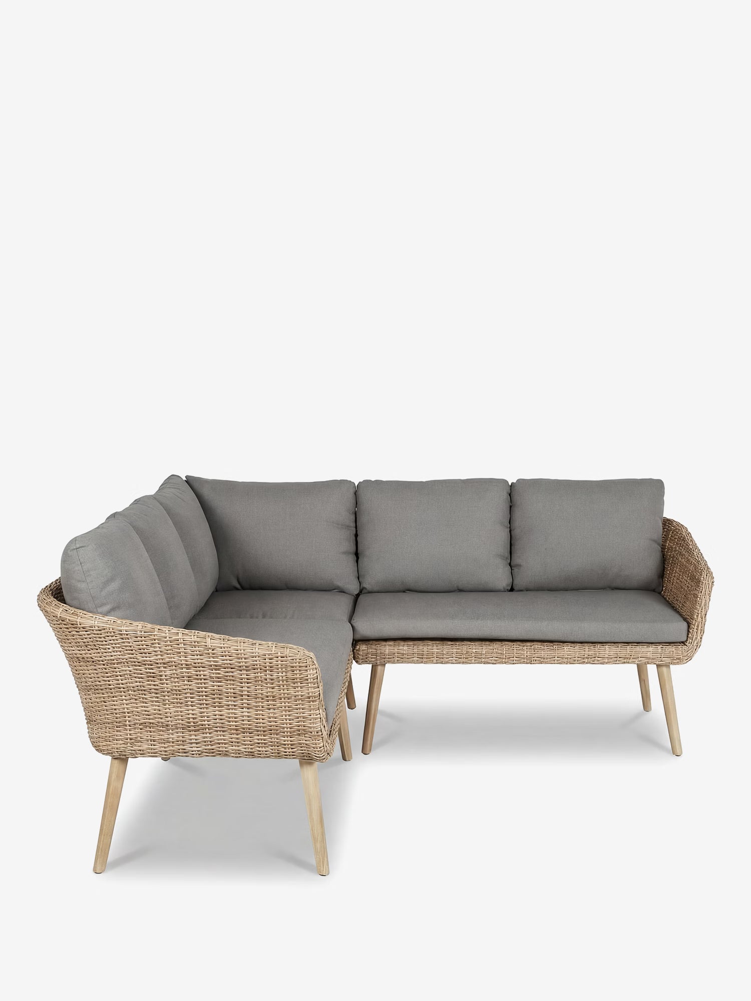 Leya Set con divano angolare da esterno in polyrattan naturale con tavolino in vetro e acacia