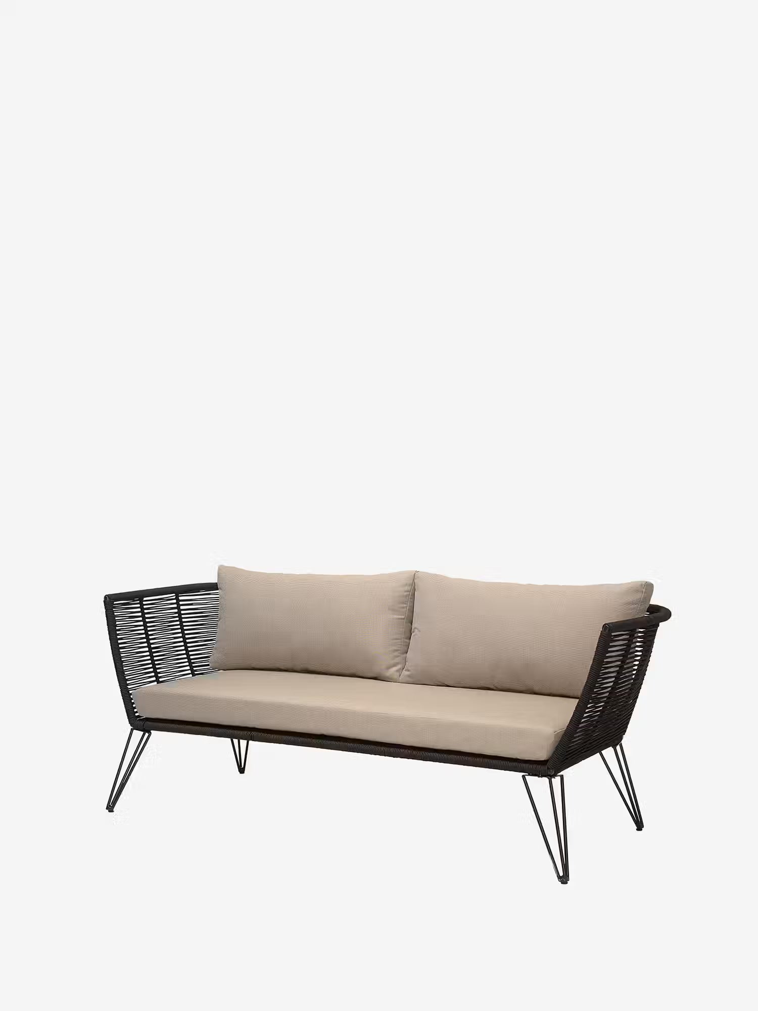 Mundo Sofa für den Außenbereich aus schwarzem Metall und geflochtenem Seil 175 cm