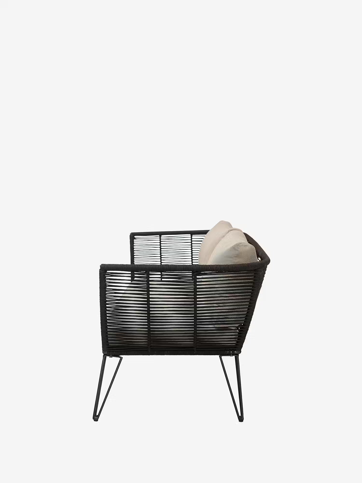 Mundo Sofa für den Außenbereich aus schwarzem Metall und geflochtenem Seil 175 cm