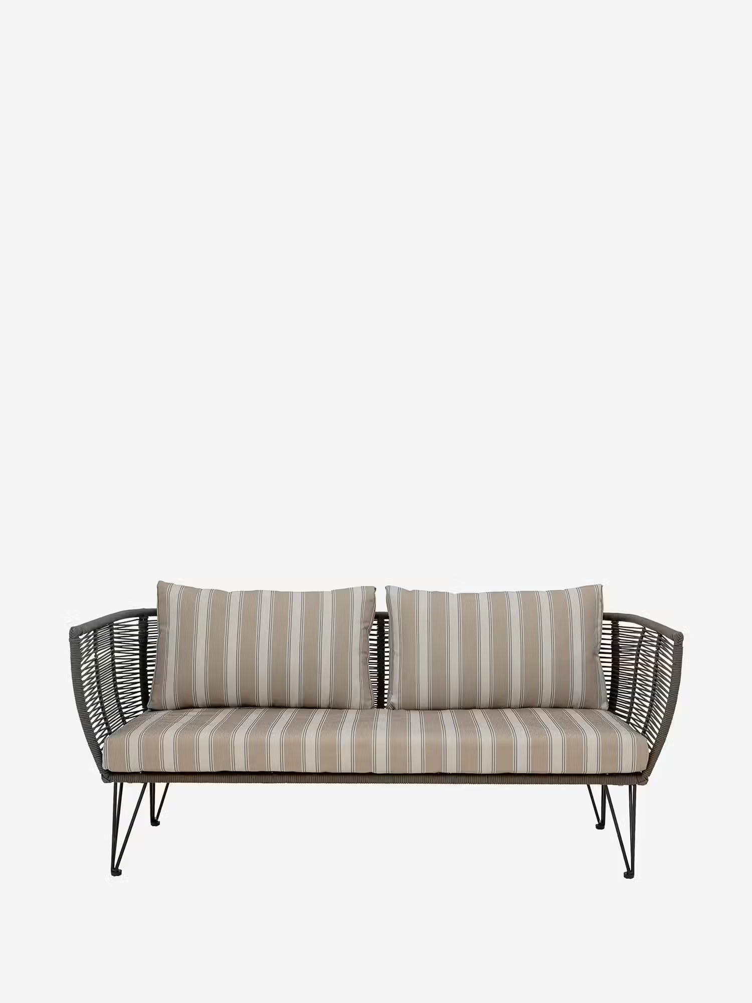 Mundo Sofa für den Außenbereich aus Metall und grünem geflochtenem Seil - gestreifter Stoff im mediterranen Stil