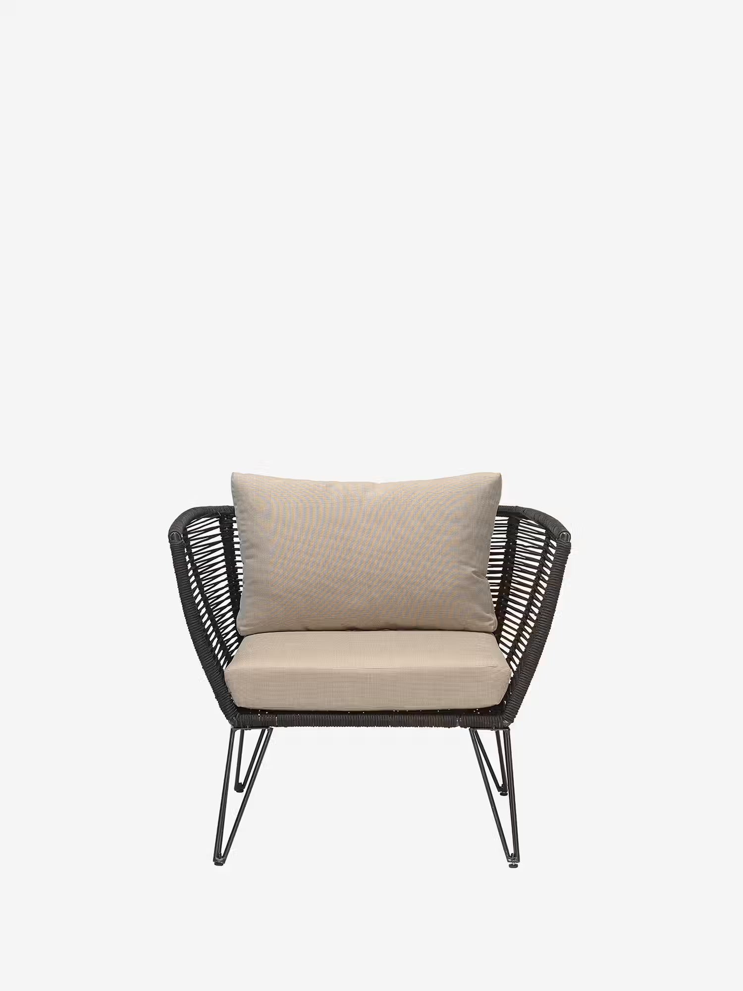 Mundo Outdoor armchair in black metal with woven rope