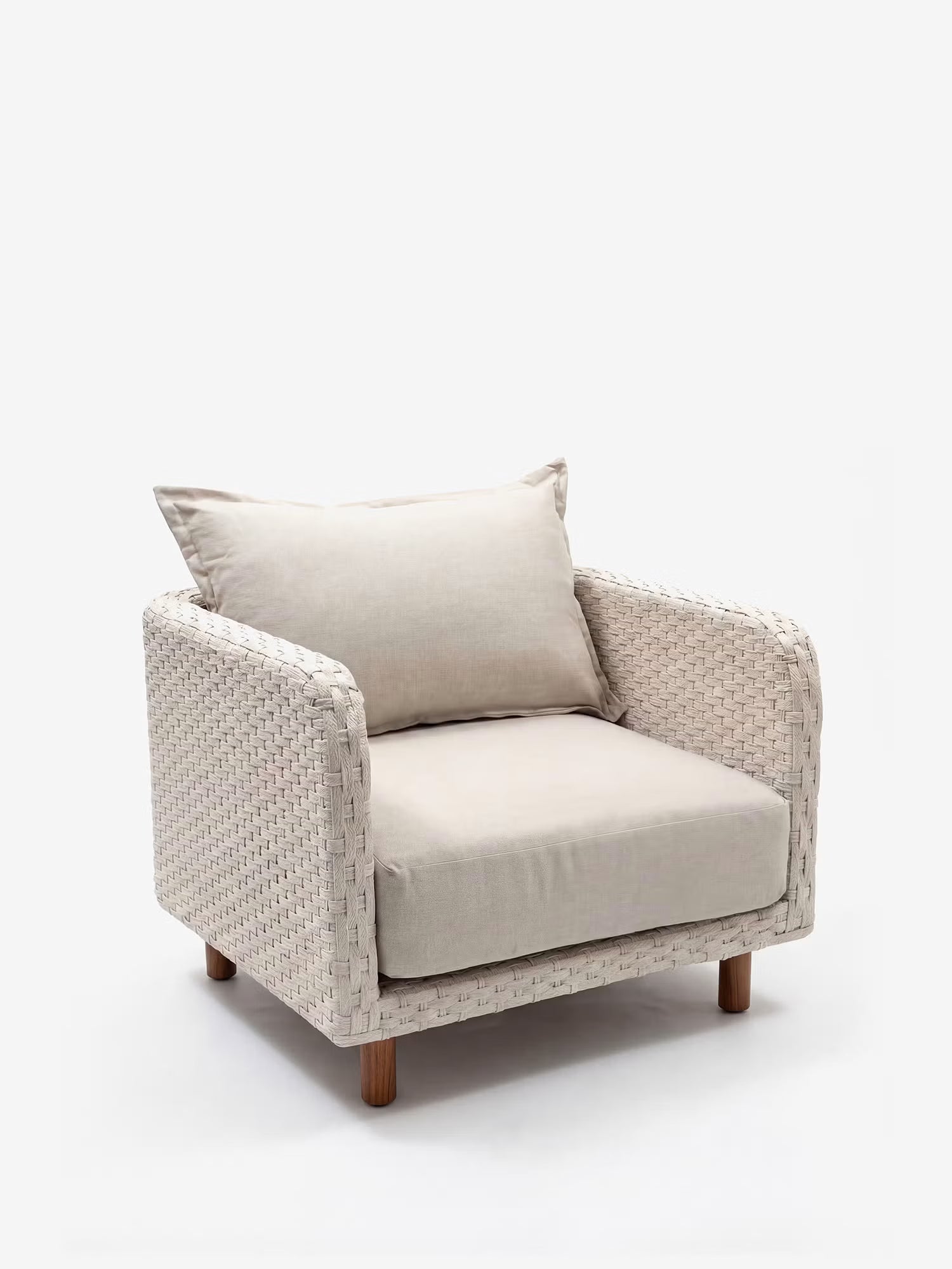 Ares Sillón de exterior de cuerda trenzada y metal blanco roto con cojines Arena