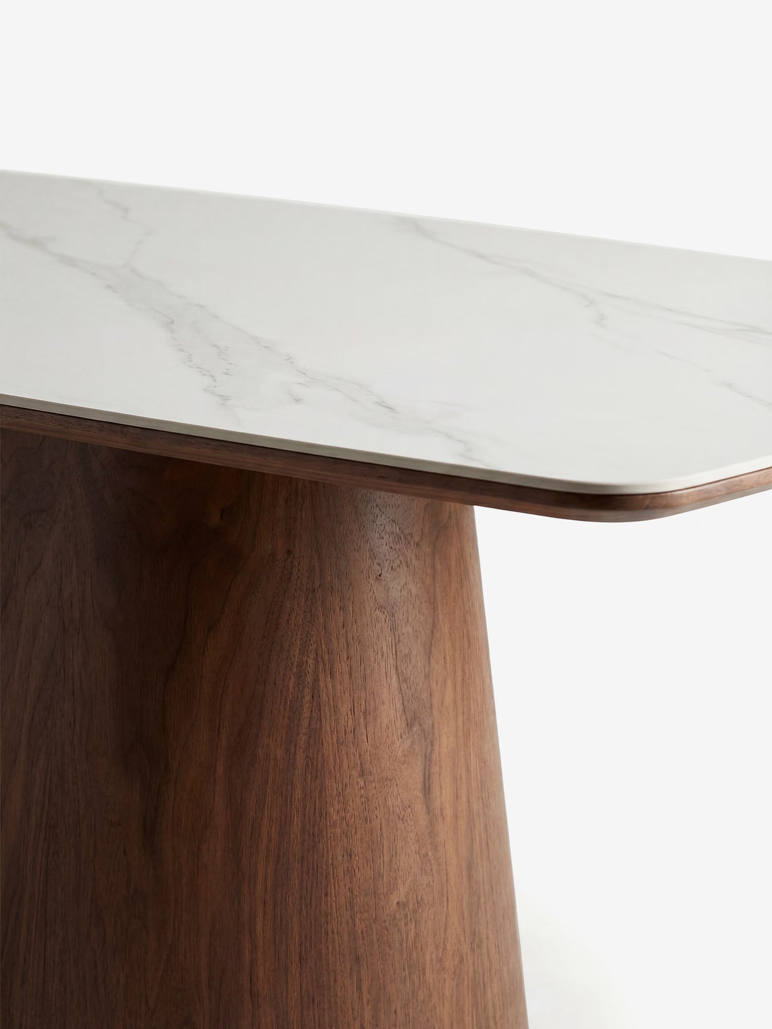 Noli Mesa de comedor rectangular certificada FSC® en cerámica efecto mármol blanco y fresno oscuro 200x90 cm