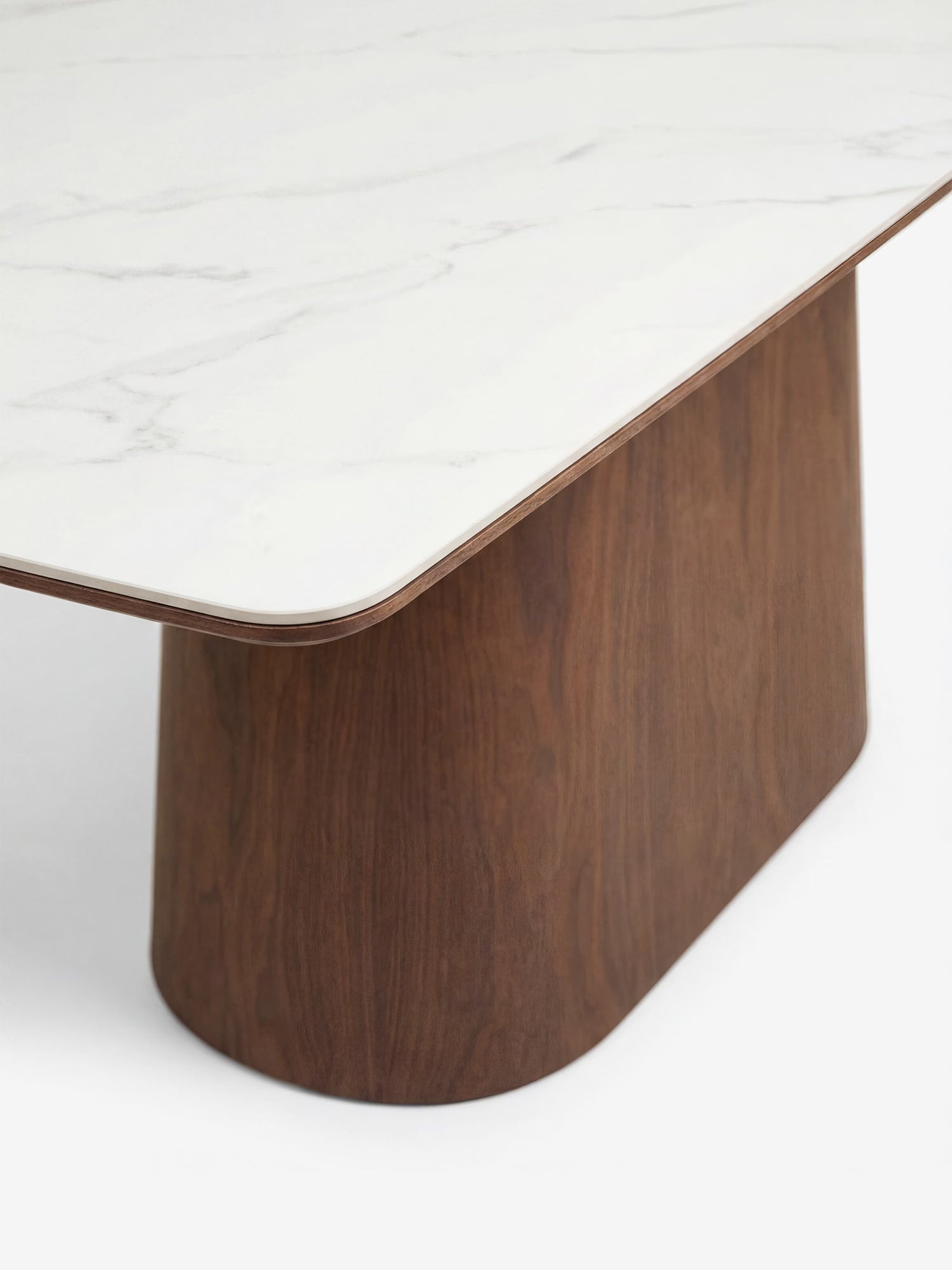 Noli Mesa de comedor rectangular certificada FSC® en cerámica efecto mármol blanco y fresno oscuro 200x90 cm