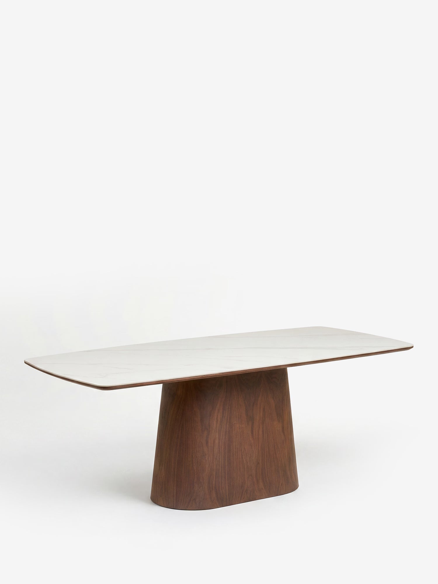 Noli Mesa de comedor rectangular certificada FSC® en cerámica efecto mármol blanco y fresno oscuro 200x90 cm