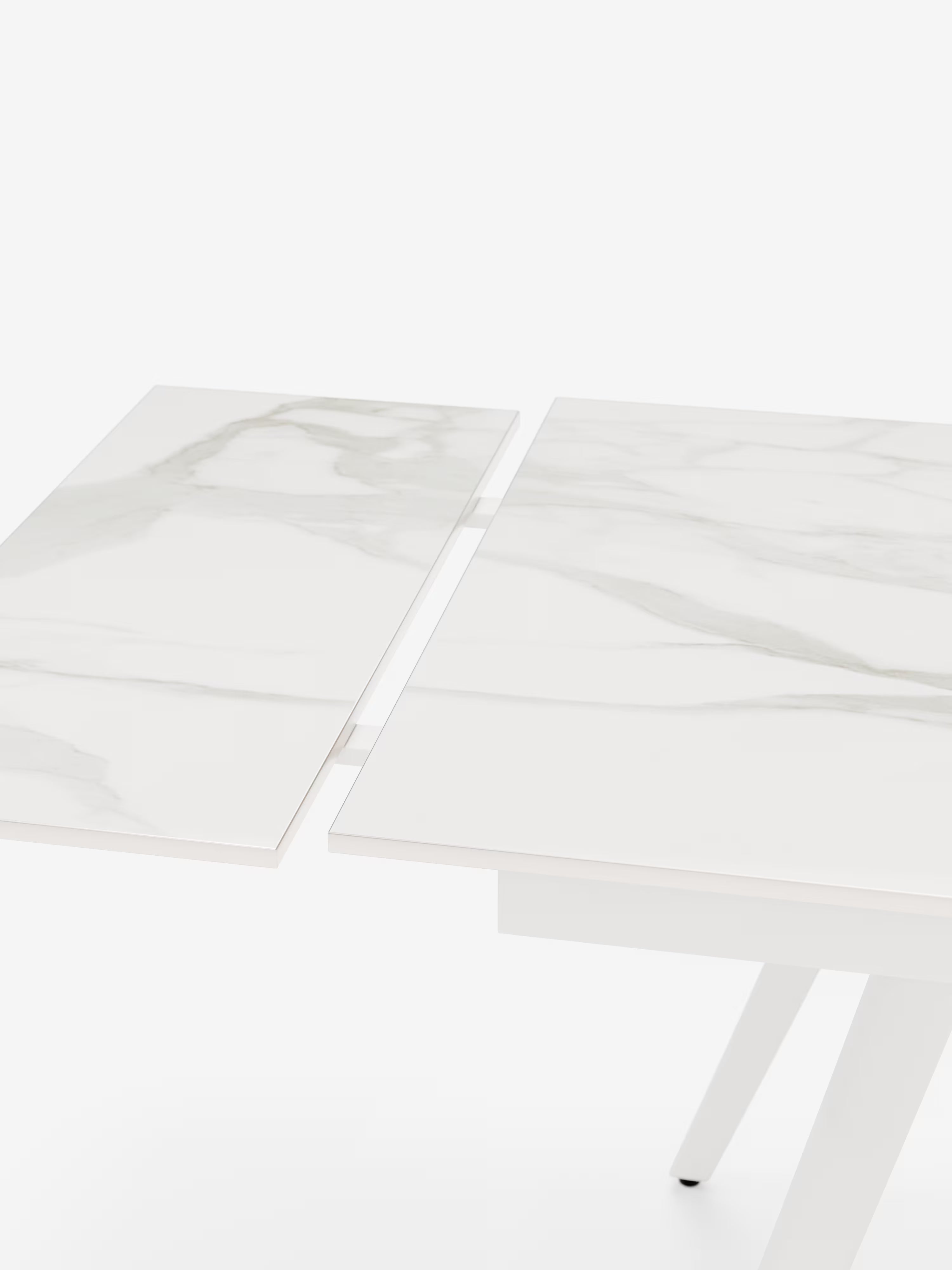 Oreste Mesa extensible efecto mármol blanco – base de metal blanco 120 (180) x 80 cm