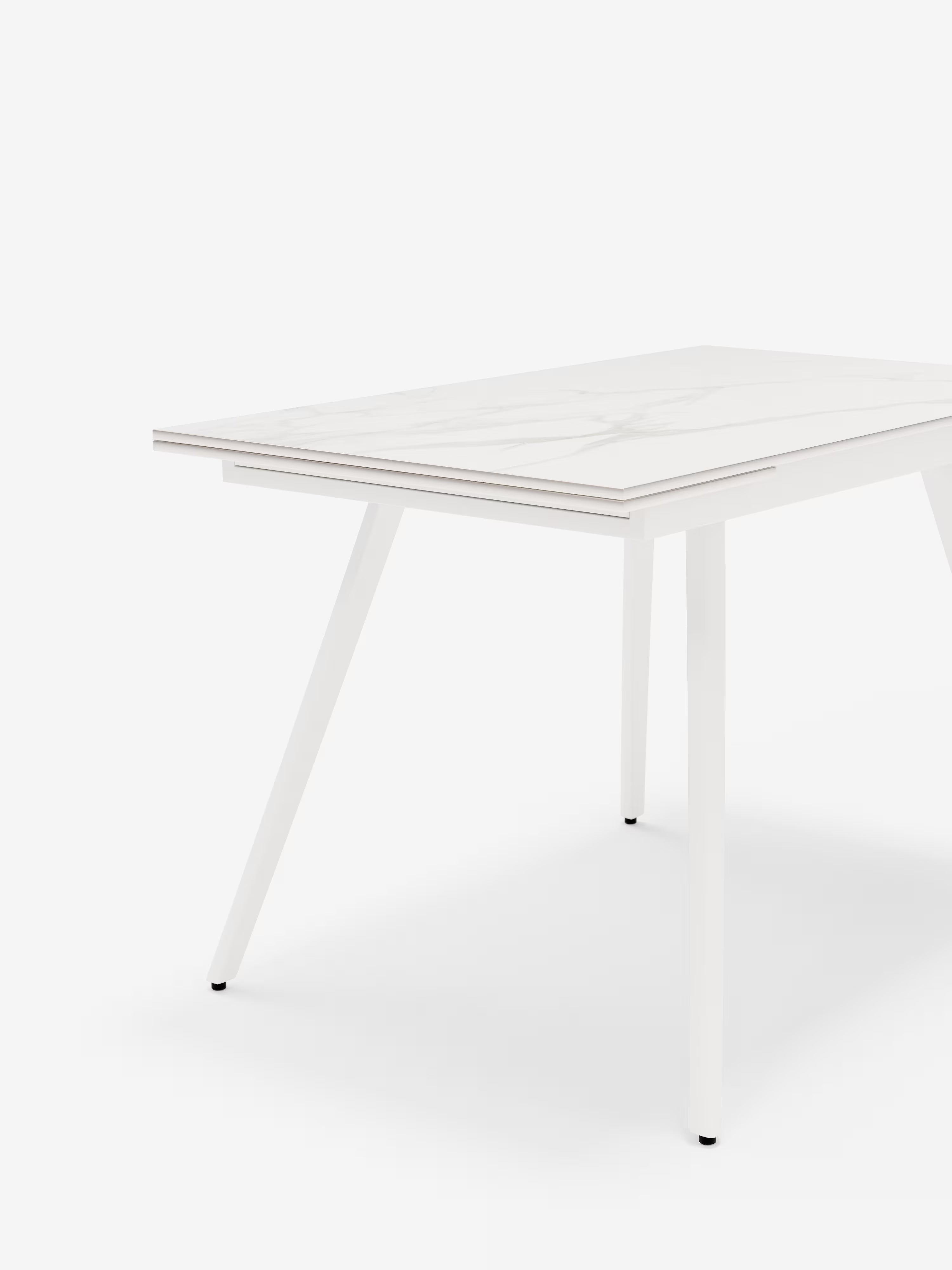 Oreste Mesa extensible efecto mármol blanco – base de metal blanco 120 (180) x 80 cm