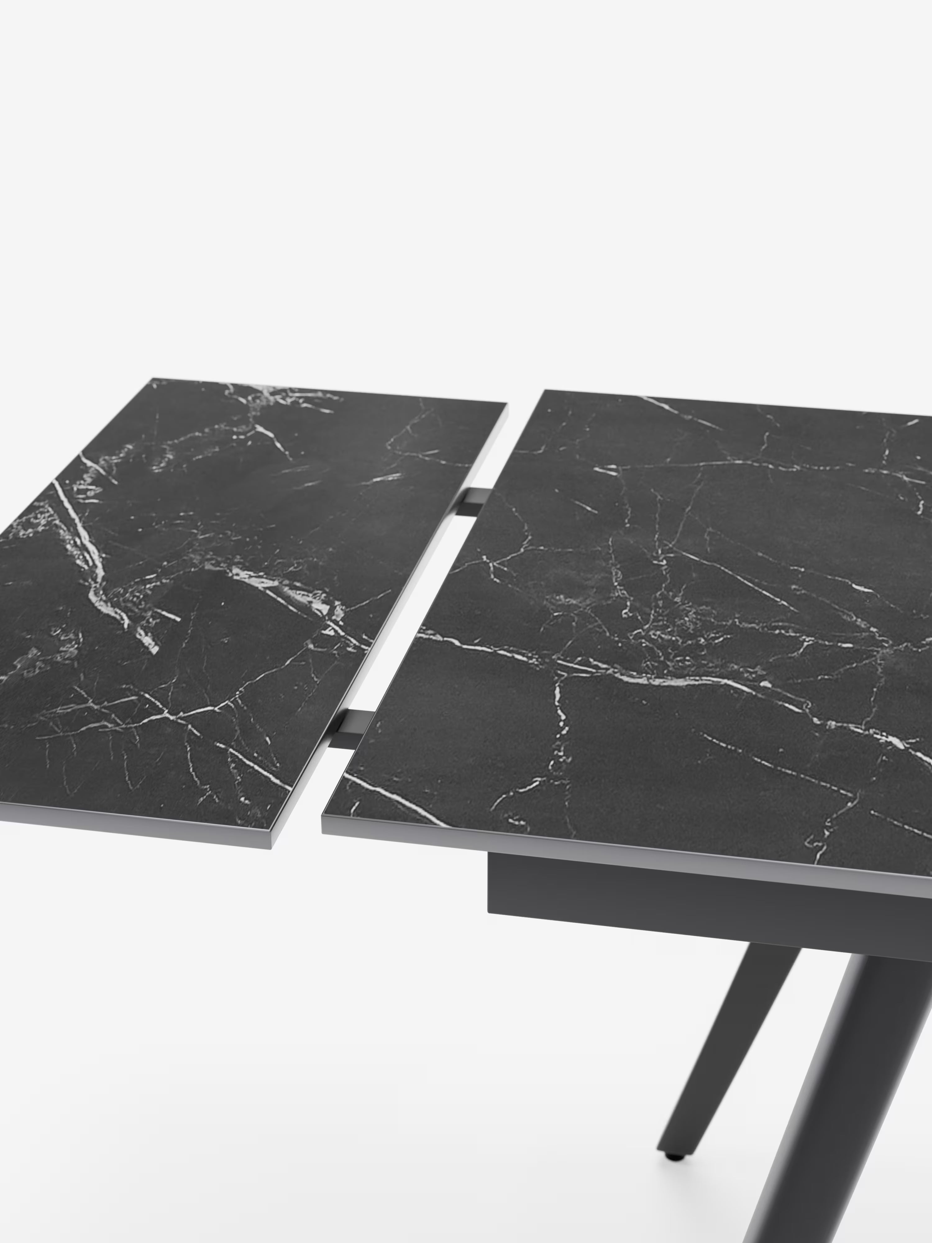 Oreste Mesa extensible efecto mármol negro – base de metal negro 120 (180) x 80 cm