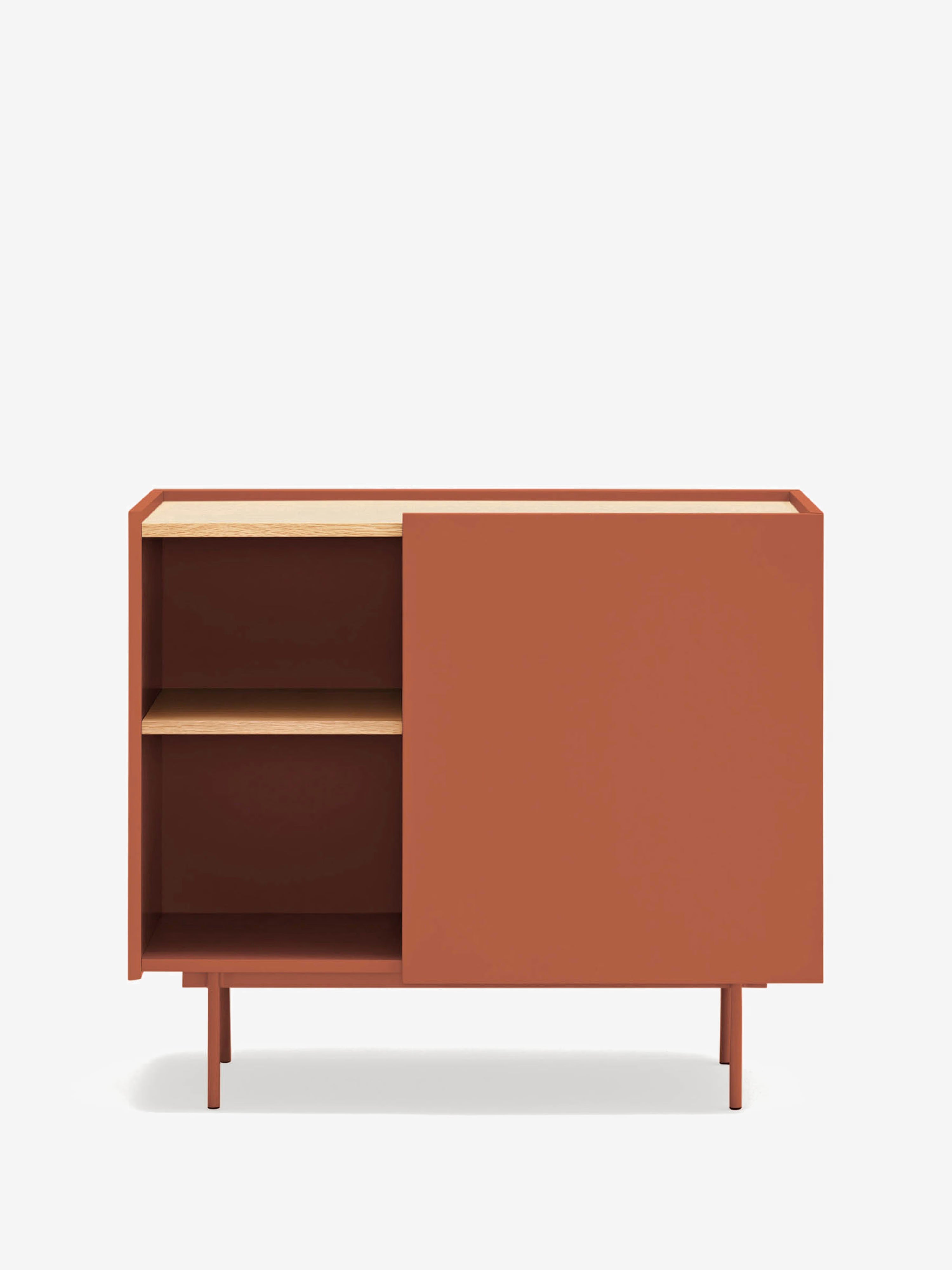 Otto cassettiera in rovere naturale e terracotta – Comò moderno 88 x 78 cm