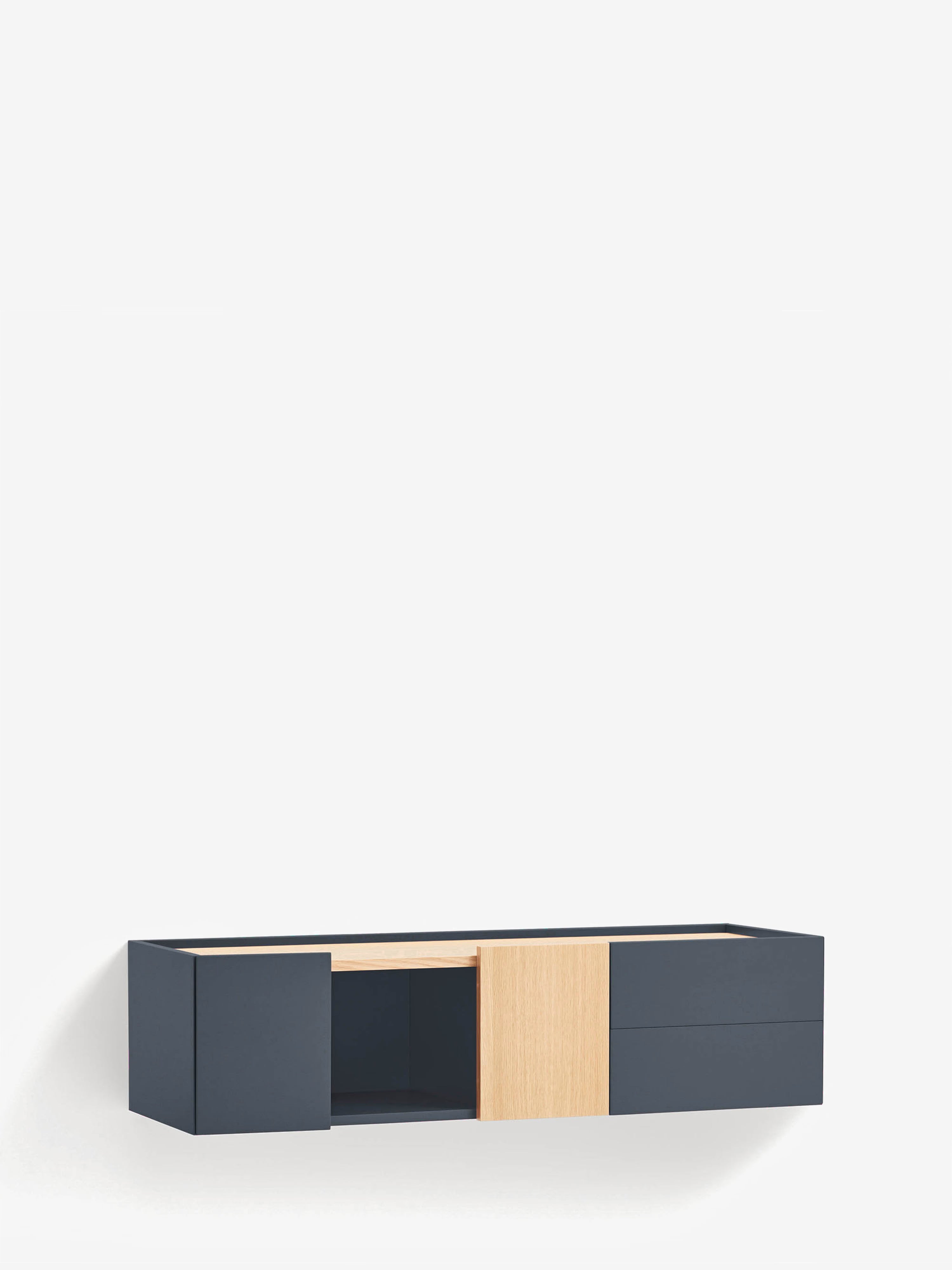 Otto consola suspendida en roble natural y mdf lacado antracita 110 x 29 cm