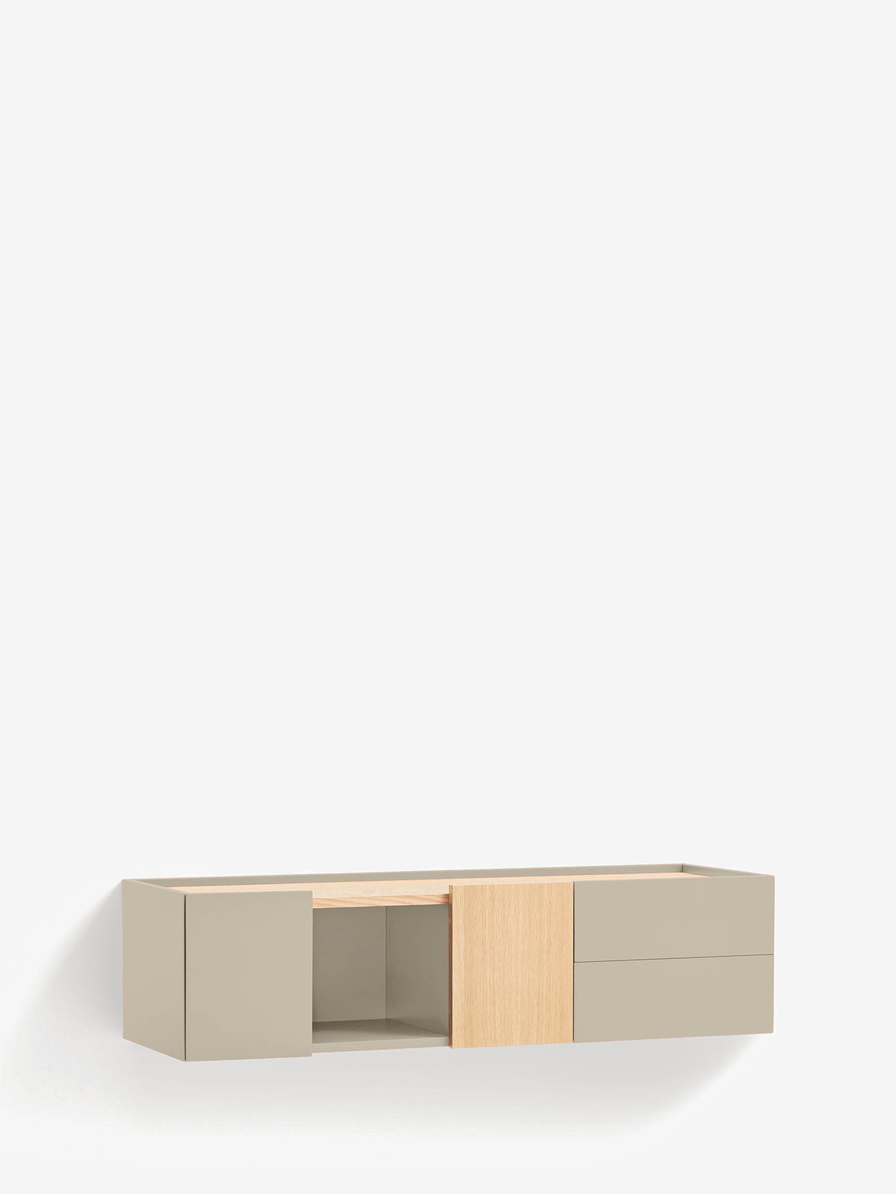 Otto consola suspendida en roble natural y mdf lacado beige arena 110 x 29 cm