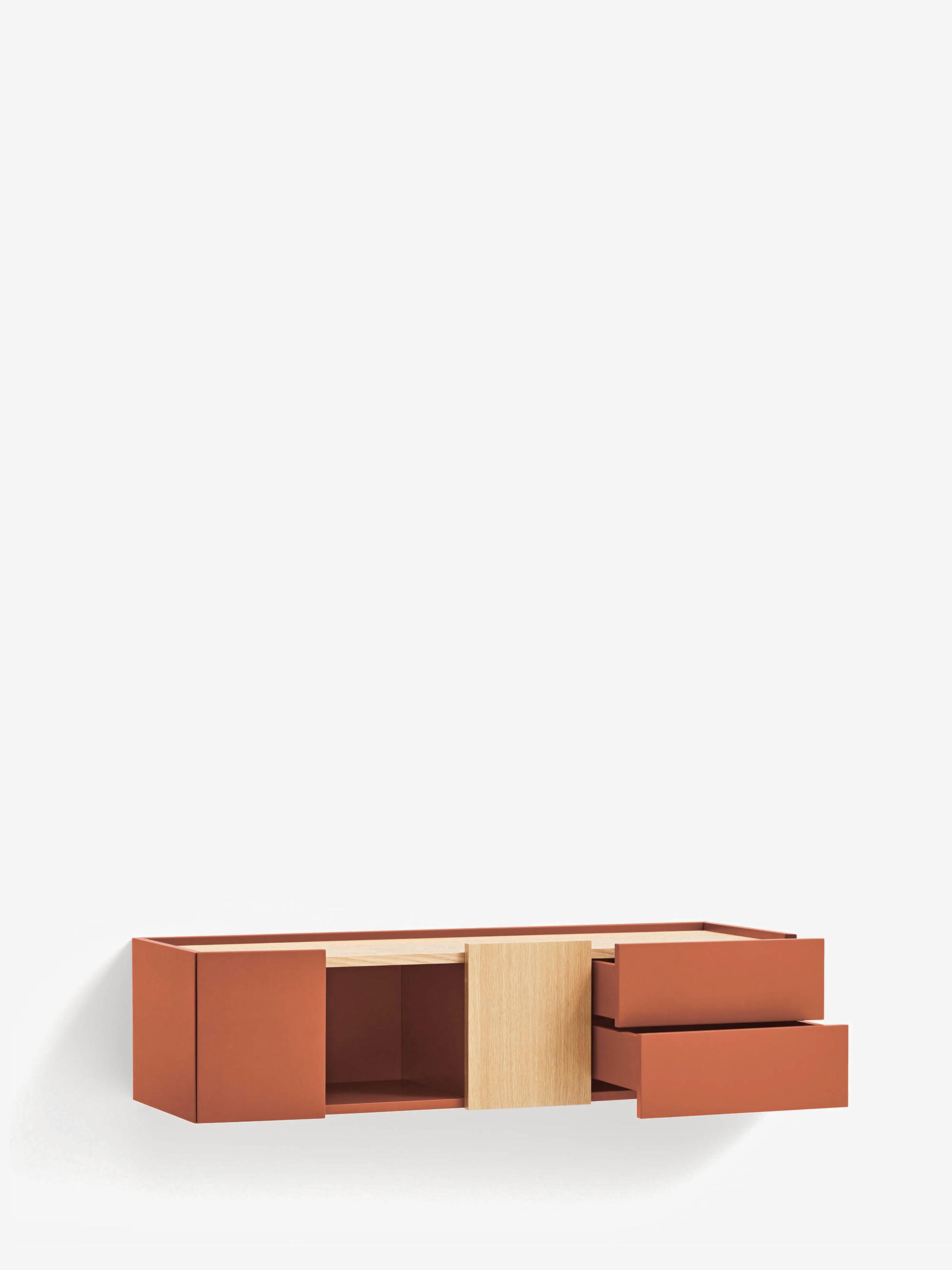 Otto consola suspendida en roble natural y mdf lacado terracota 110 x 29 cm