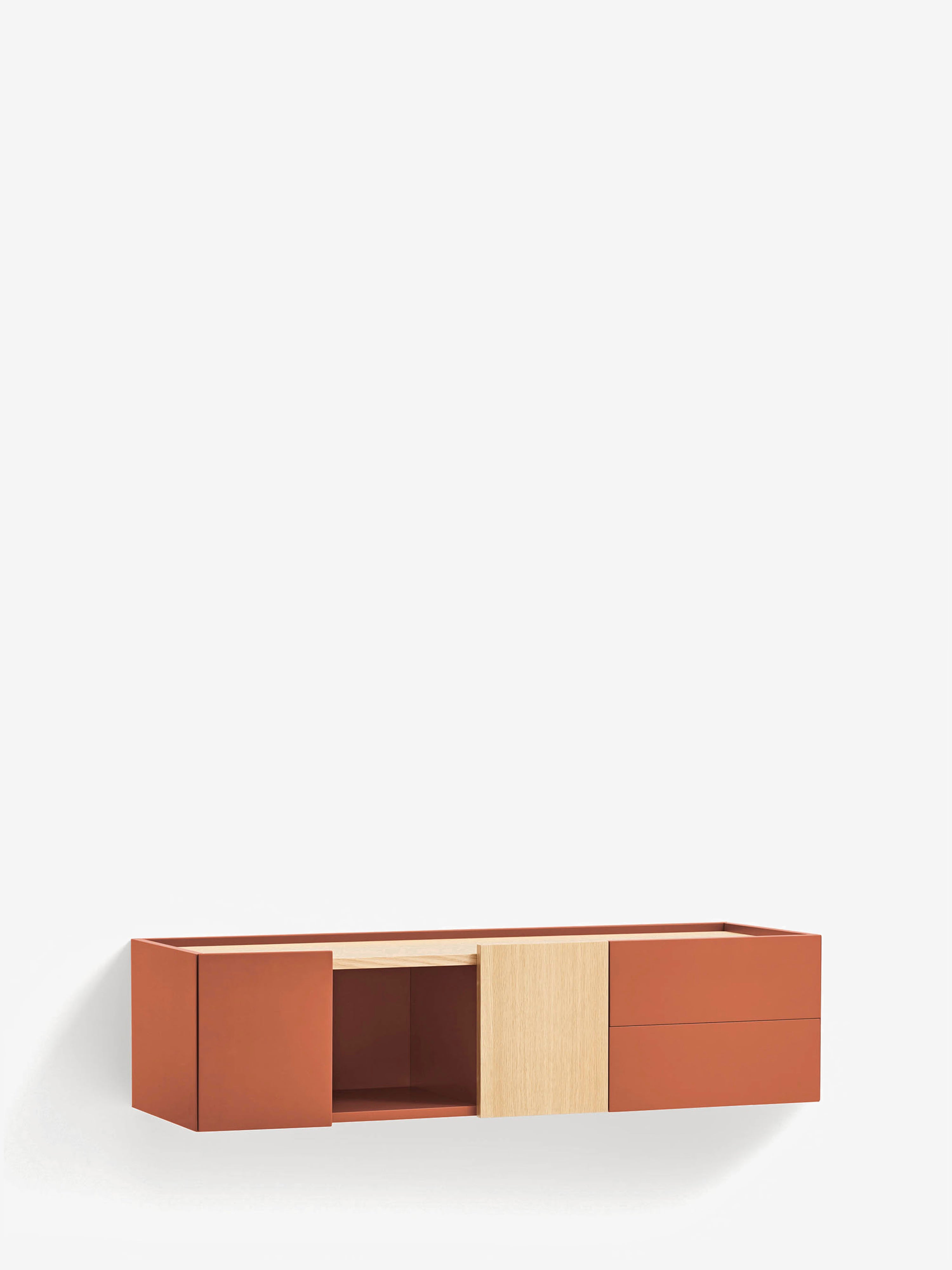 Otto consola suspendida en roble natural y mdf lacado terracota 110 x 29 cm
