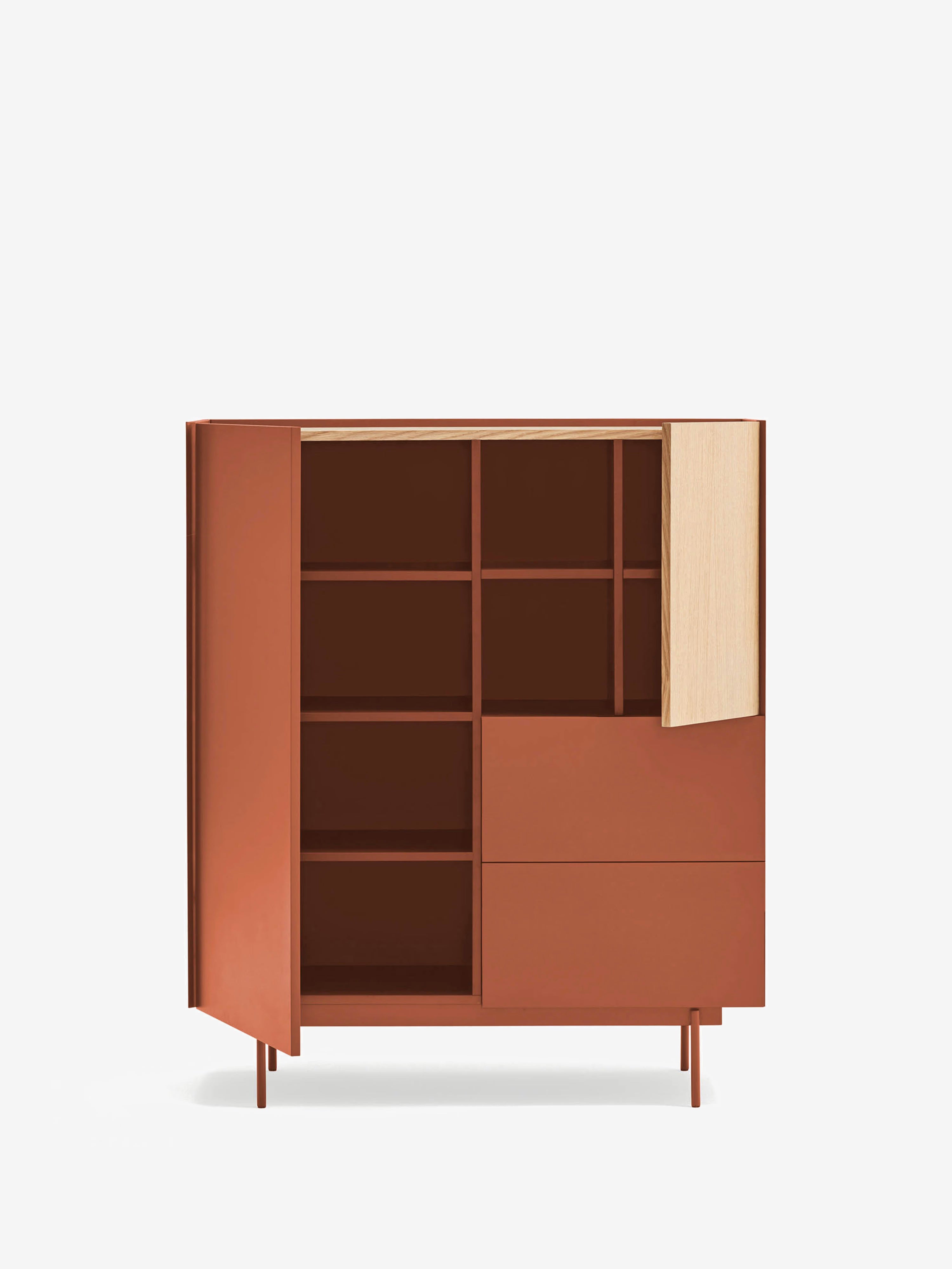 Otto aparador alto en roble y MDF terracota - Aparador moderno 100 x 120 cm