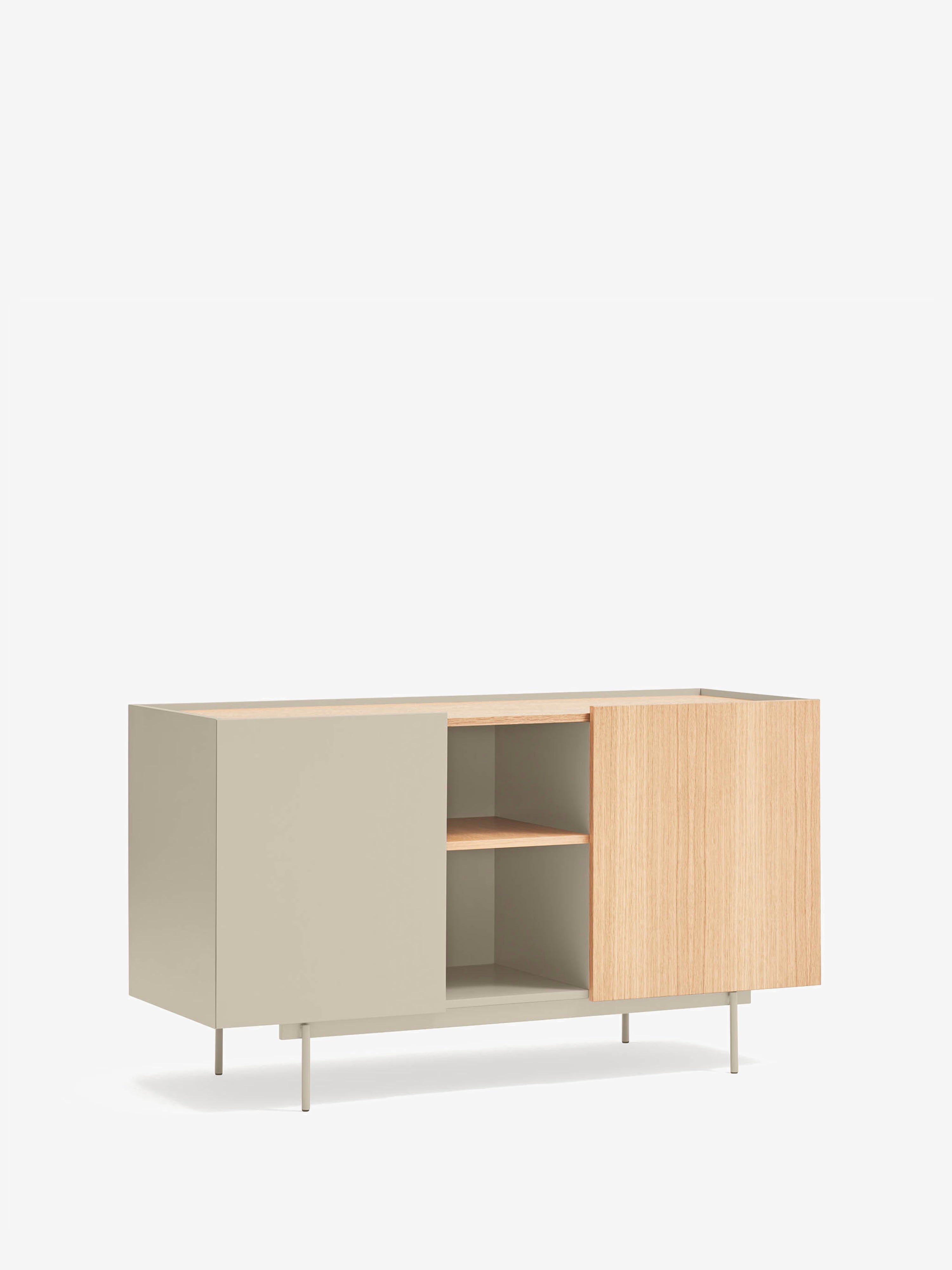 Otto aparador de 2 puertas en roble natural y beige arena – aparador moderno 135 x 78 cm
