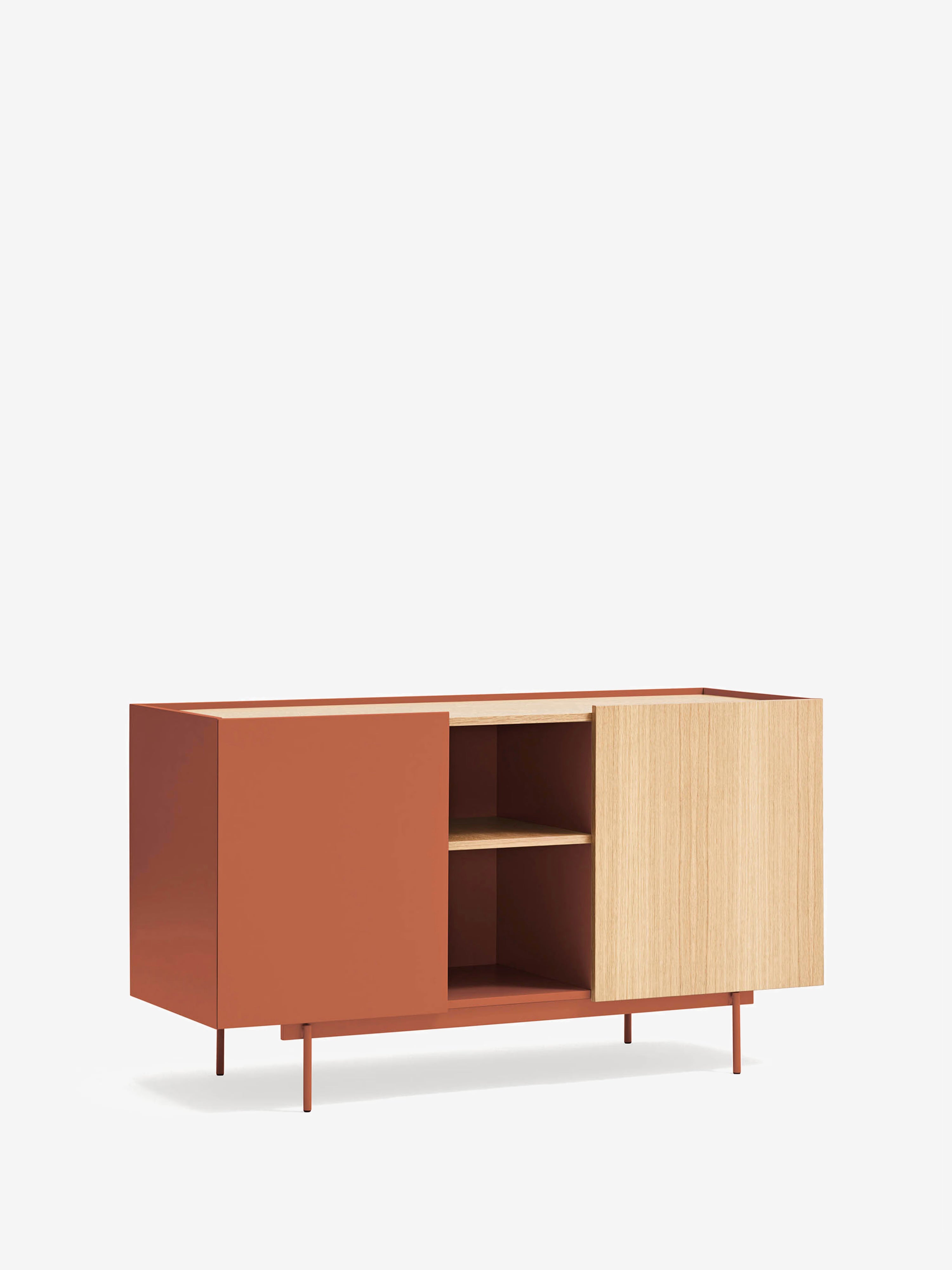 Otto aparador de 2 puertas en roble natural y terracota – aparador moderno 135 x 78 cm
