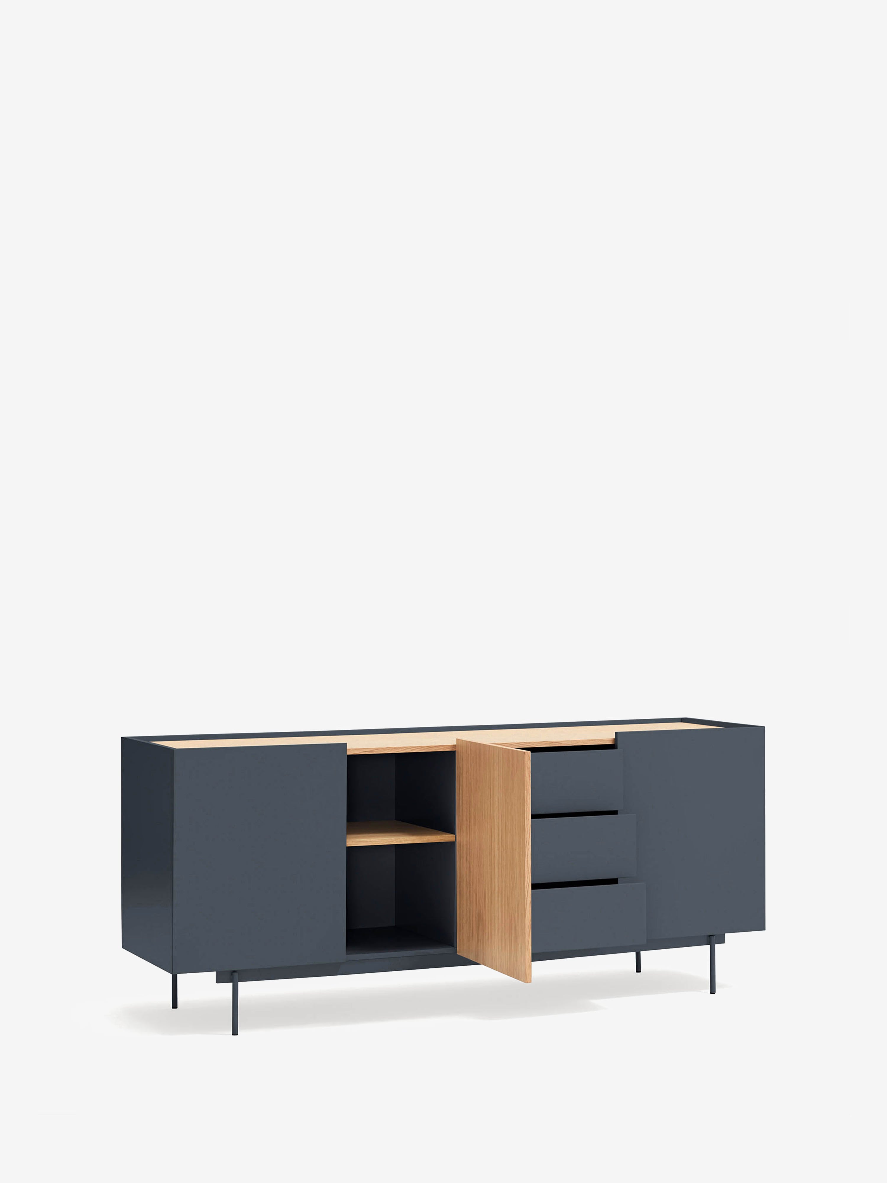 Otto aparador en roble natural y gris antracita – aparador moderno de 3 puertas 180 x 78 cm