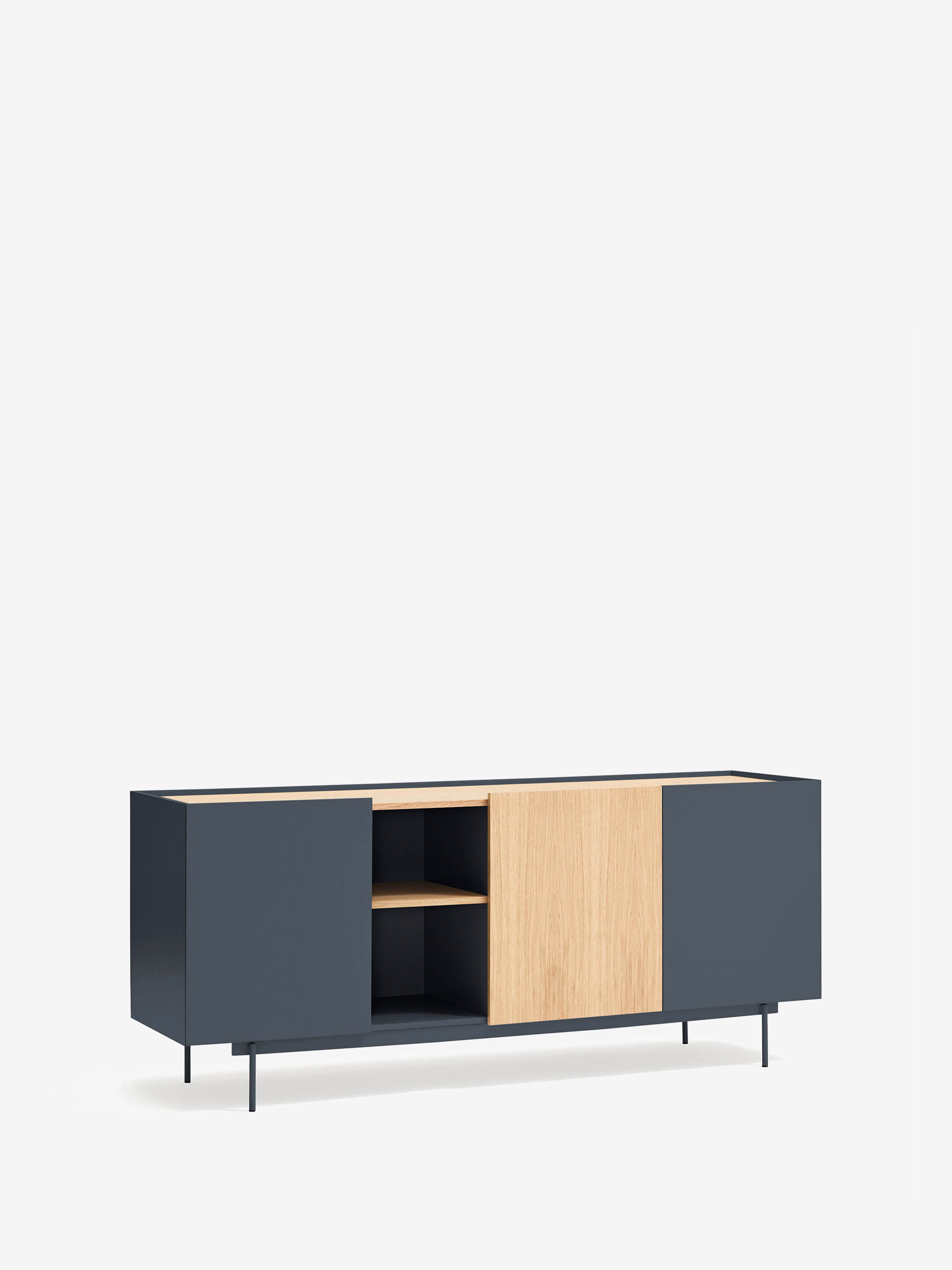 Otto aparador en roble natural y gris antracita – aparador moderno de 3 puertas 180 x 78 cm