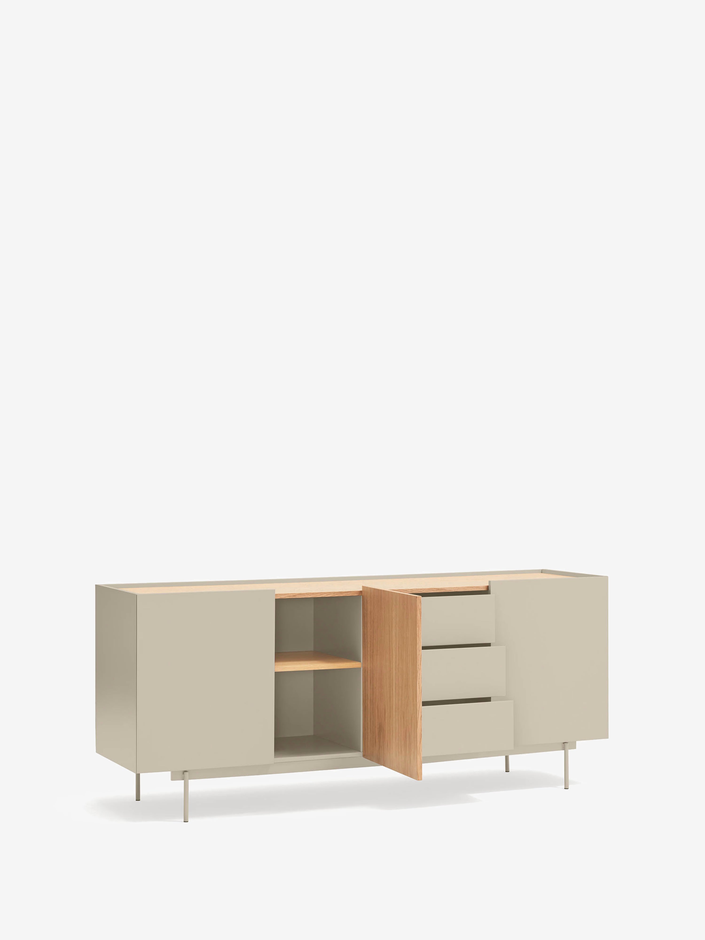 Otto aparador en roble natural y beige arena – aparador moderno de 3 puertas 180 x 78 cm